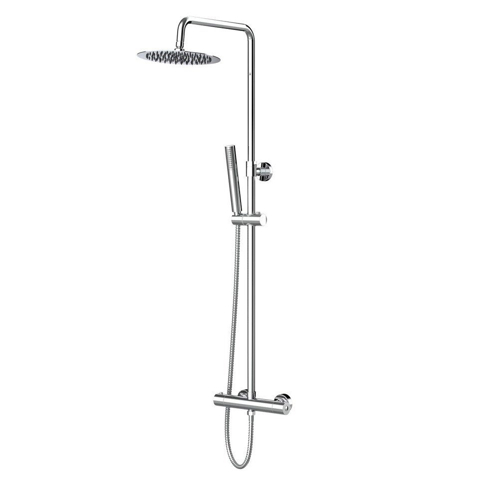 Aloni Duschsystem Chrom rund 120cm hoch, mit Regendusche Ø20 cm, Handbrause & Thermostat, Höhe 120 cm, komplett_set, 1 tlg., Handbrause, Wandhalter, Brauseschlauch, Armatur, Komplettdusche mit höhenverstellbarer Duschstange & Anti-Kalk-Funktion