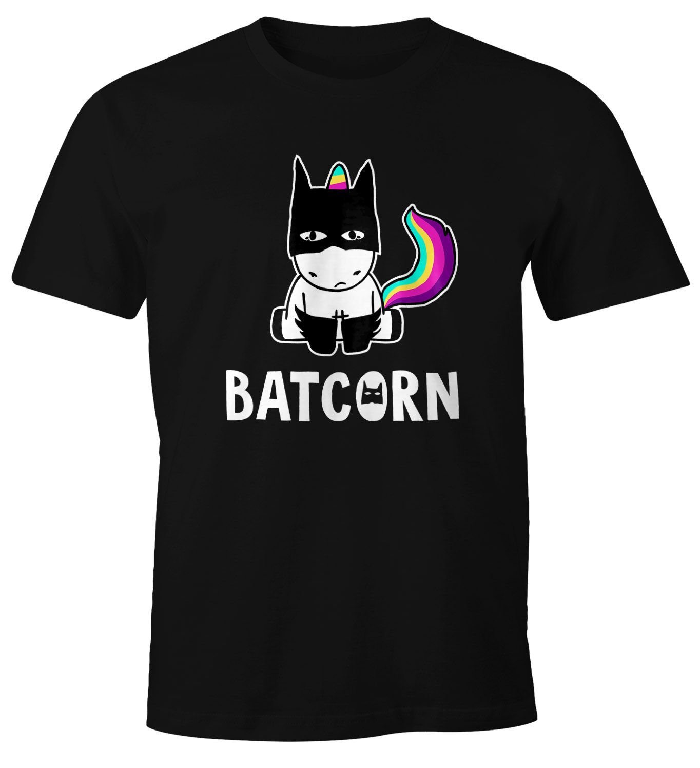 MoonWorks Print-Shirt Herren T-Shirt Batcorn Einhorn Unicorn Fun-Shirt Einhorn-Shirt Unicorn cool Moonworks® mit Print schwarz