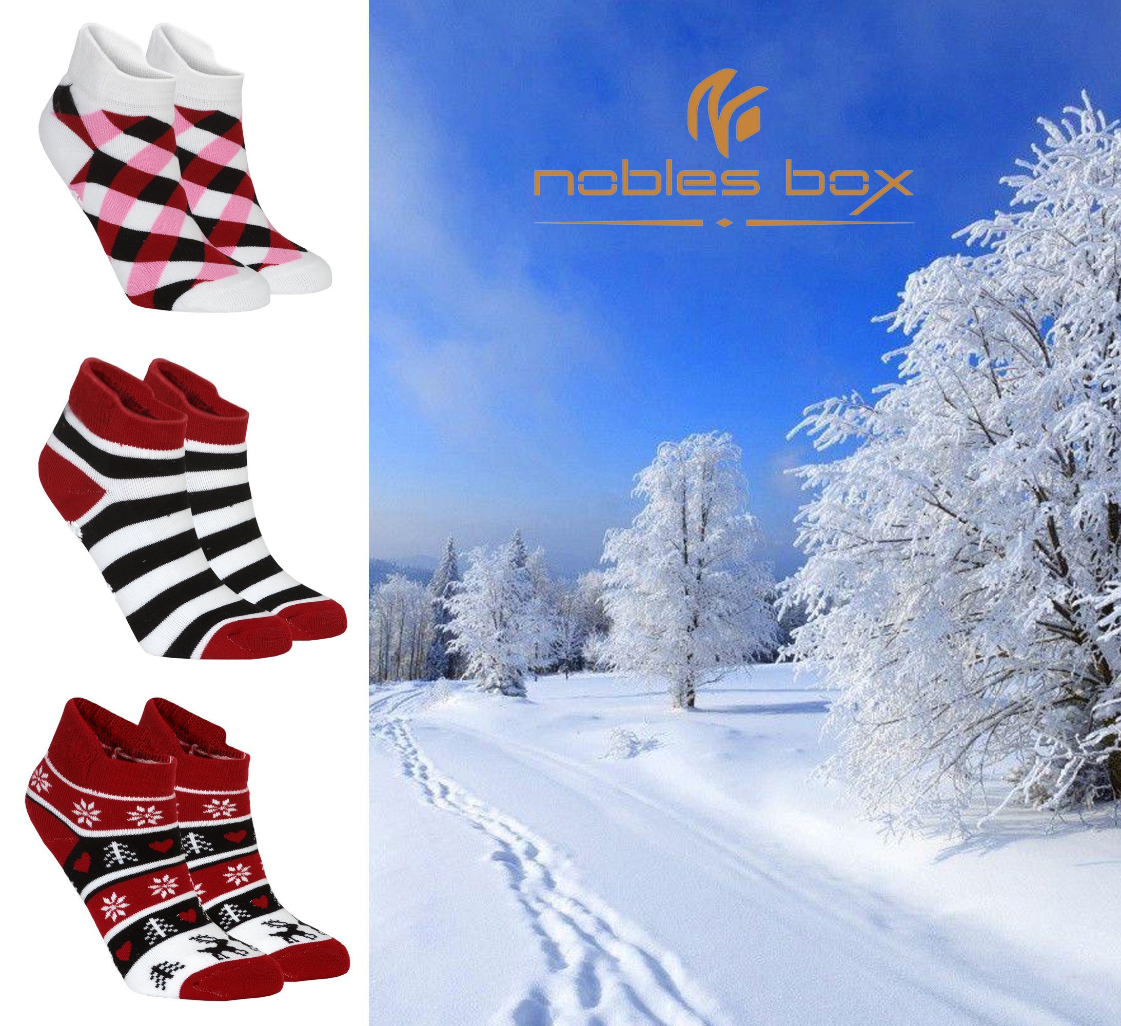 Haussocken Größe) Warme Rutschfest NoblesBox 3-Paar, Wintersocken Socken, (Beutel, Thermosocken Damen 37-40 Asorti-2 EU