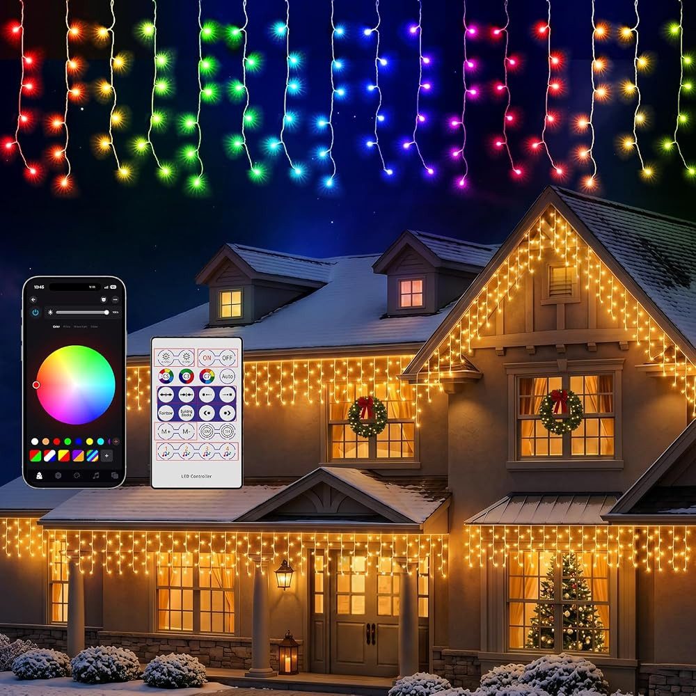 Elegear LED-Lichterkette 5×0,6m lichterkette Weihnachtsbeleuchtung, weihnachten Lichtervorhang, Außen Eiszapfen, 16 Mio. Farben 60 Modi Musik Timer, Weihnachtsdeko