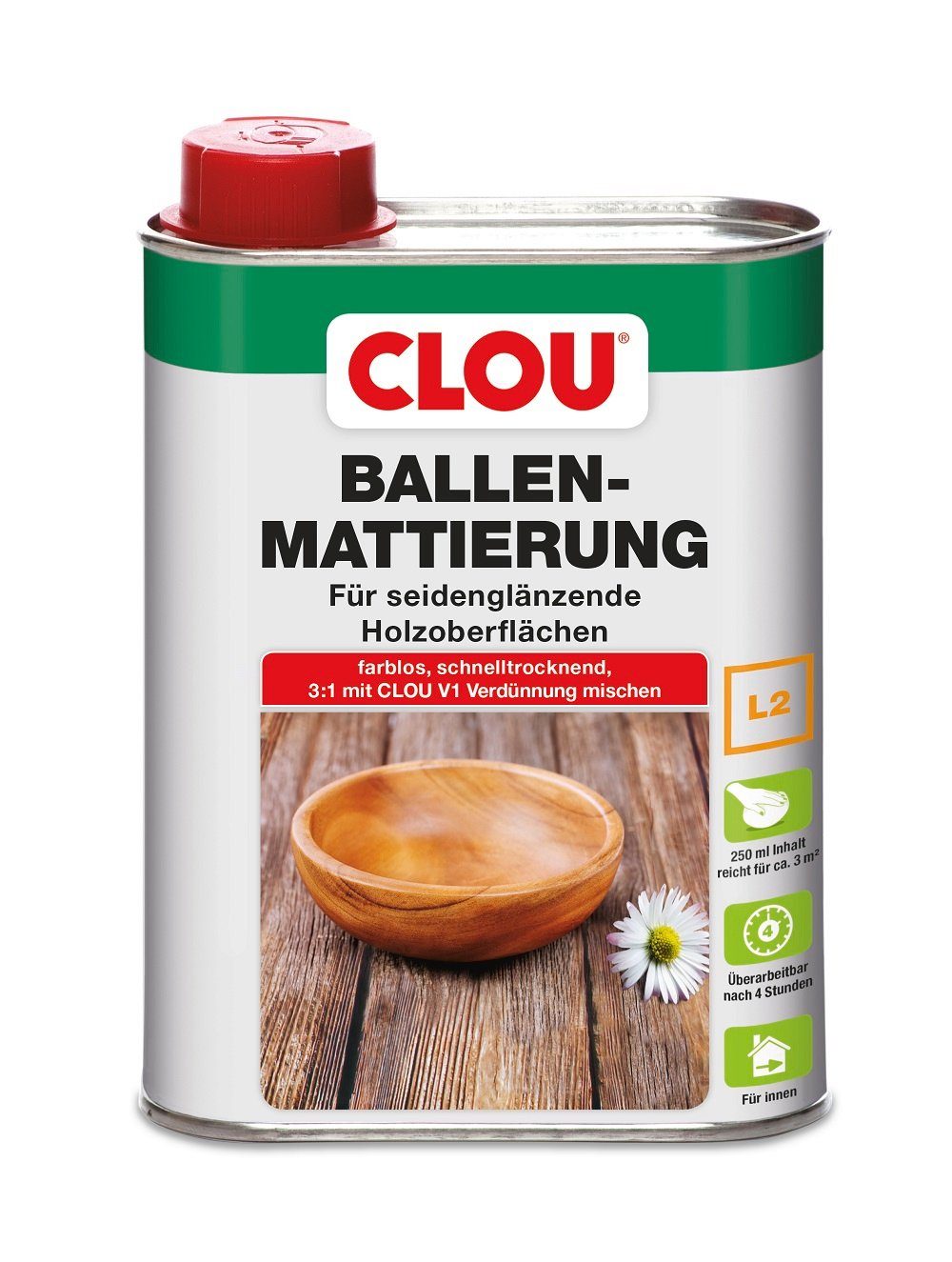 Holzschutzlasur CLOU Ballen Mattierung L2 Farblos 250ml