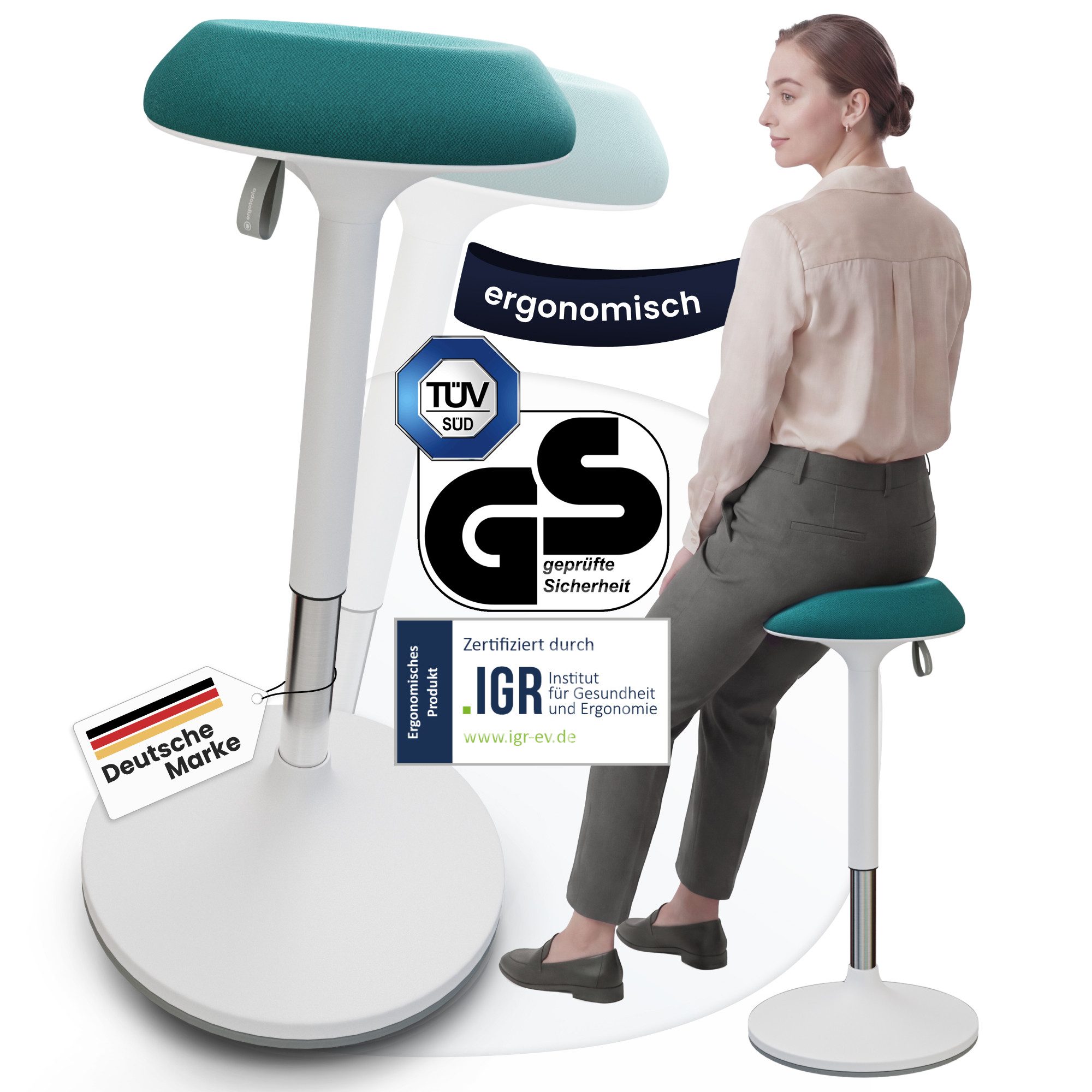 Ergotopia Drehhocker Dyko - höhenverstellbarer Bürohocker, 360° schwenkbar