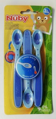 Nuby Kinderlöffel Breilöffel Soft Flex, 3er Set, blau (3 Stück), mit Wärmesensor