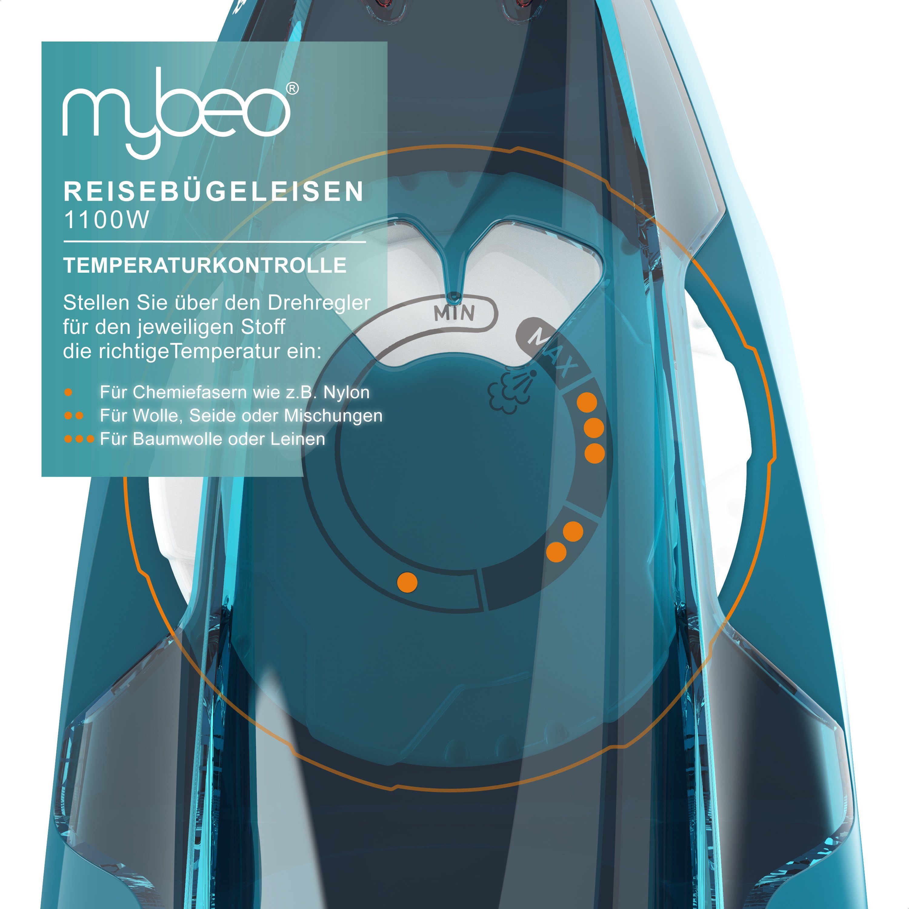 MyBeo Reise-Dampfbügeleisen faltbares Dampf Bügeleisen, Antihaft Edelstahl Bügelsohle & Dampfstoß, klein und leicht, 1100 W, Dual-Voltage 110/230V