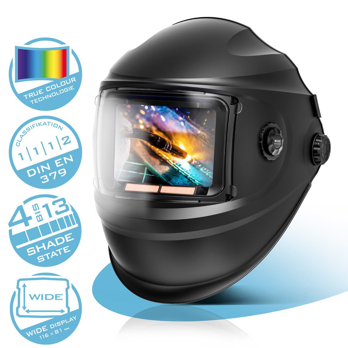 STAHLWERK Schweißhelm Automatik-Schweißhelm BOOSTER 3-in-1 Schweißerhelm (Set, 1-tlg., Set), True-Colour-Echtfarbwiedergabe