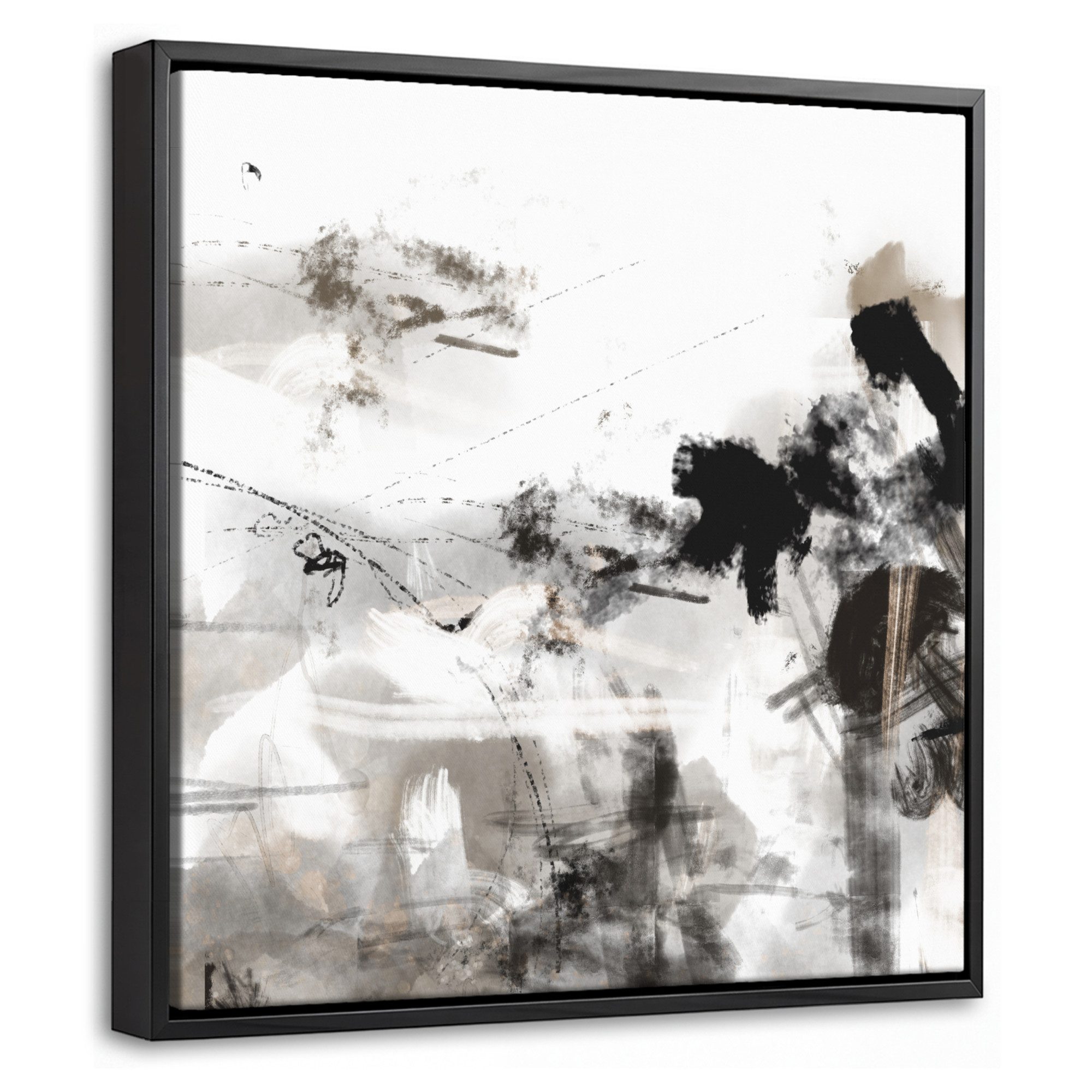 OneMillionCanvasses® Leinwandbild mit Rahmen - Malerei - Farbe - Schwarz und Weiß - Kunst, Fotodruck (1 St), Leinwand Bilder Klein, Wand Dekoration Aesthetic 20x20cm