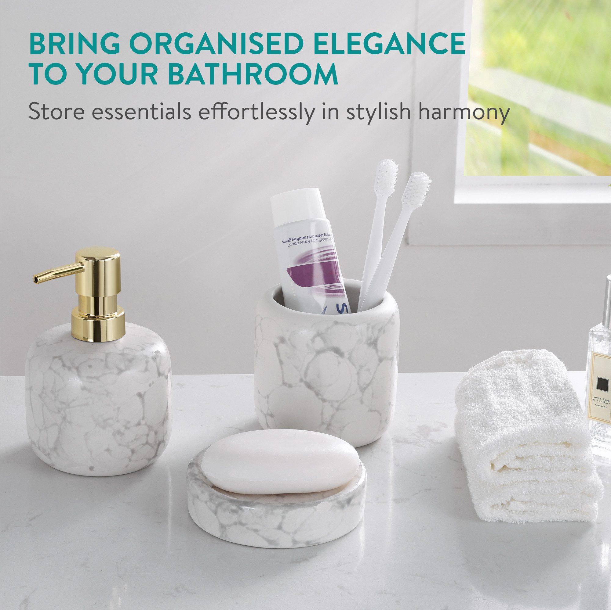 Navaris Badaccessoire-Set Badezimmer Set - Elegantes Marmordesign - Badacce günstig online kaufen