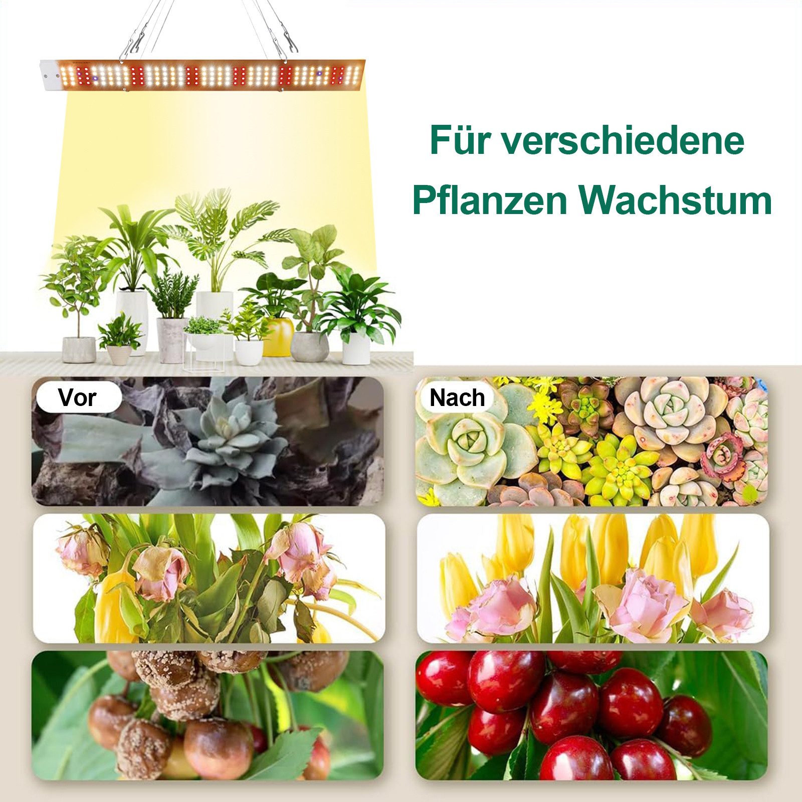 Rosnek Pflanzenlampe LED Vollspektrum 40–160W mit 156–624 LEDs, LED fest integriert, Ultra Bright, für Wachstum, Blüte & Zimmerpflanzen