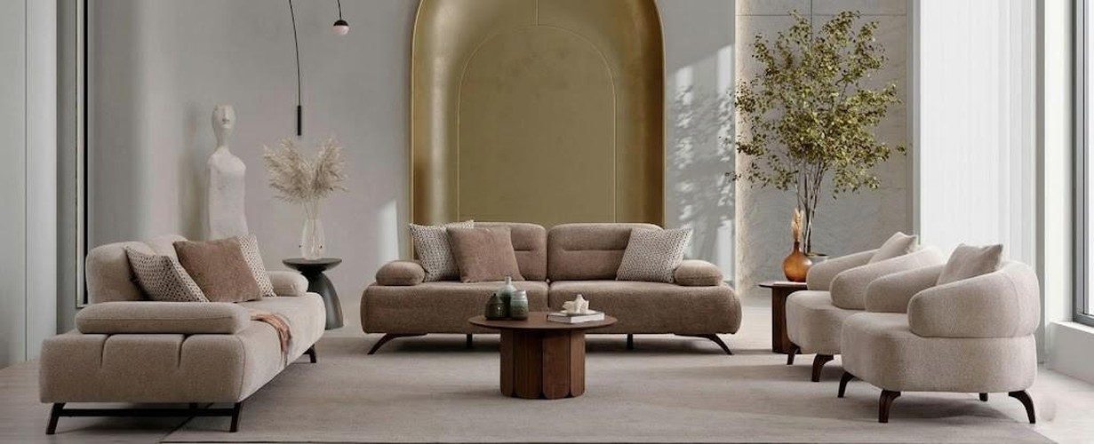 JVmoebel Polstergarnitur Moderner Wohnzimmer Möbel Beige Holzgestell Komfortabel, (4-tlg), Made in Europa