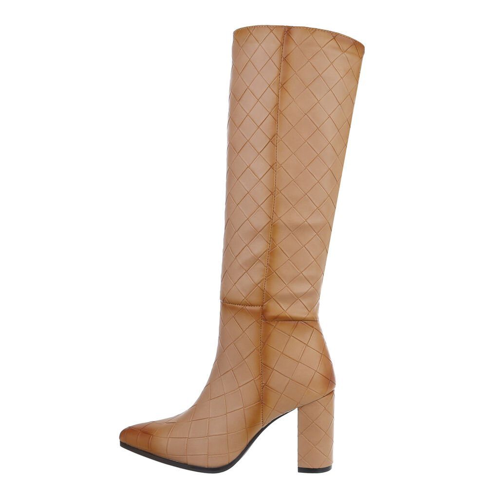 Ital-Design Damen Elegant High-Heel-Stiefel Blockabsatz in Hellbraun Stiefel High-Heel