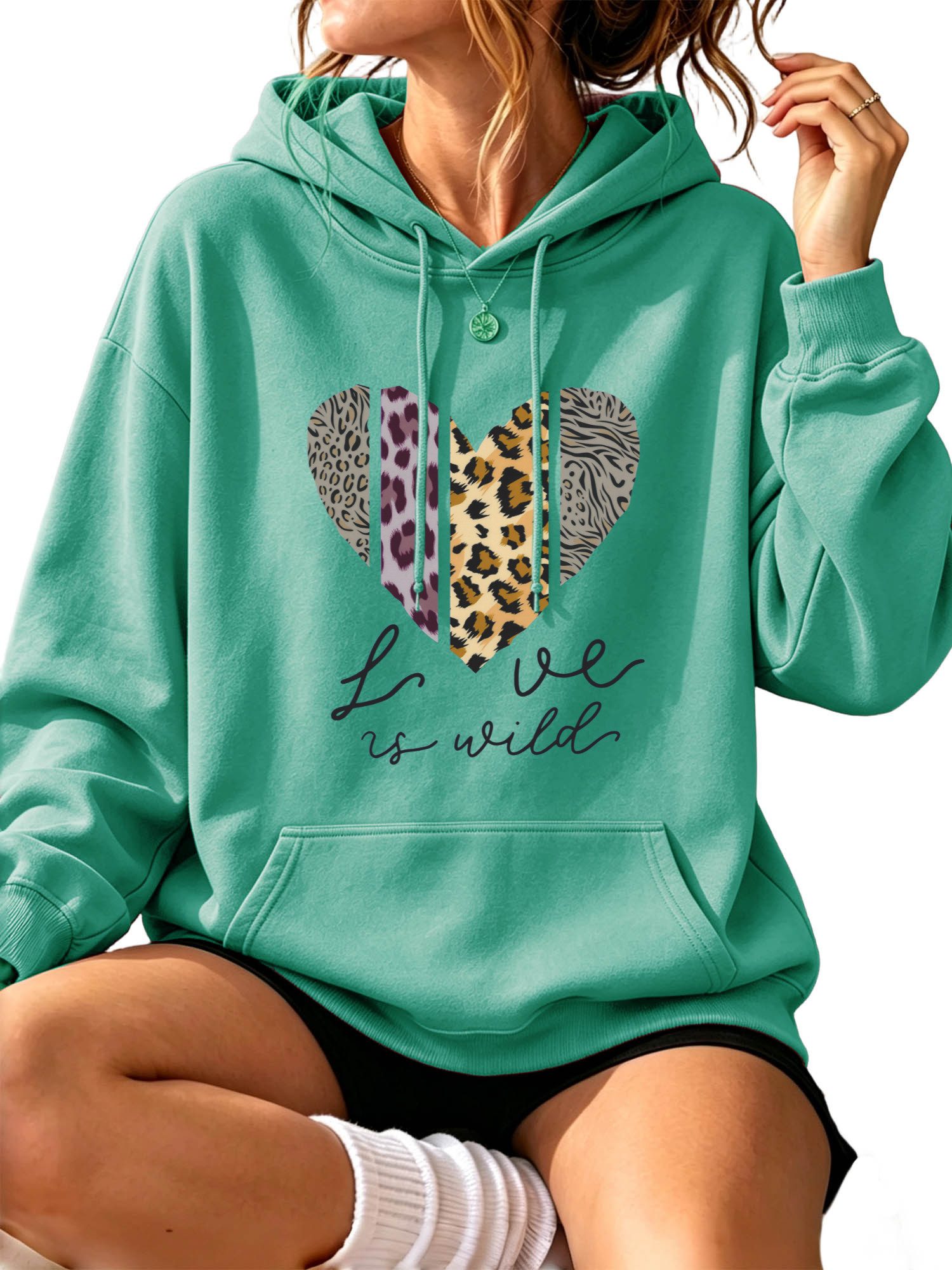 PYLIKE Hoodie Damen Print Hoodie aus kuscheligem mit großer Tasche Lässiger Streetstyle für den Winter