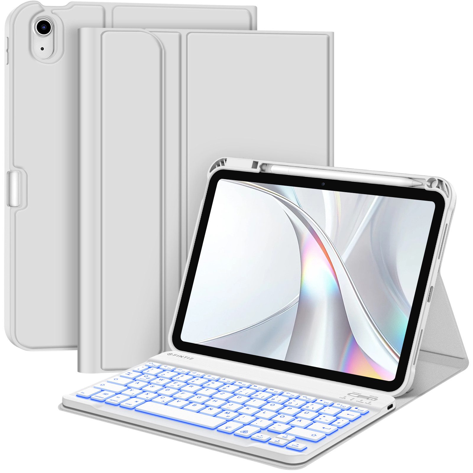 Fintie Tablet-Hülle mit Tastatur für iPad 11 Generation 2025 11'', iPad 10 Gen 2022 10.9'' 11 Zoll/10.9 Zoll, 7-farbige Hintergrundbeleuchtung, Magnetische Bluetooth-Keyboard