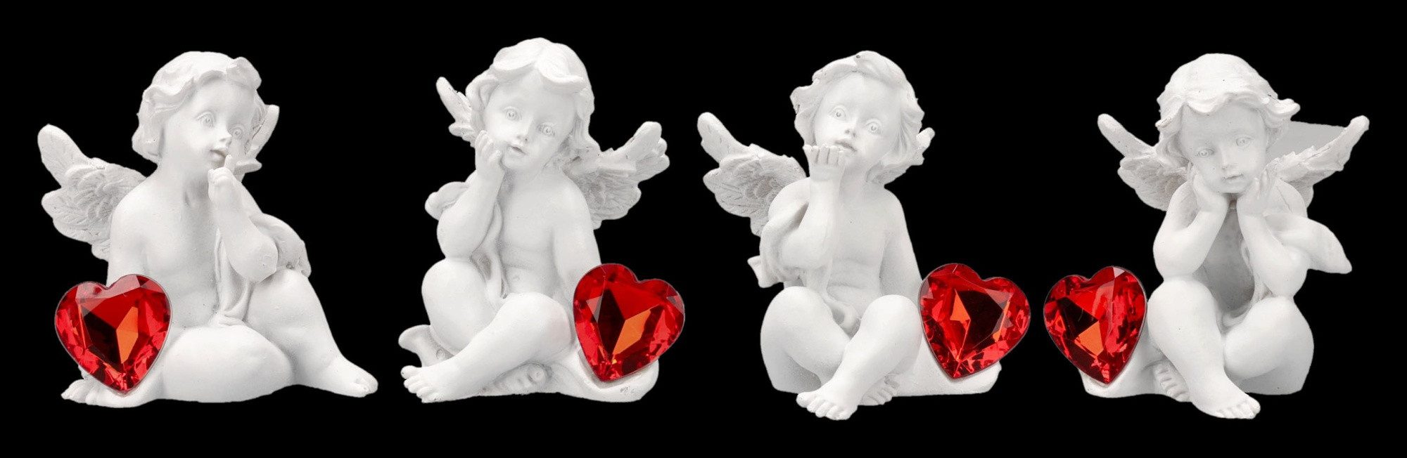 Figuren Shop GmbH Dekofigur Engel Figuren Set – 4 Putten Statue mit Herz Schmuckstein 8 cm Deko