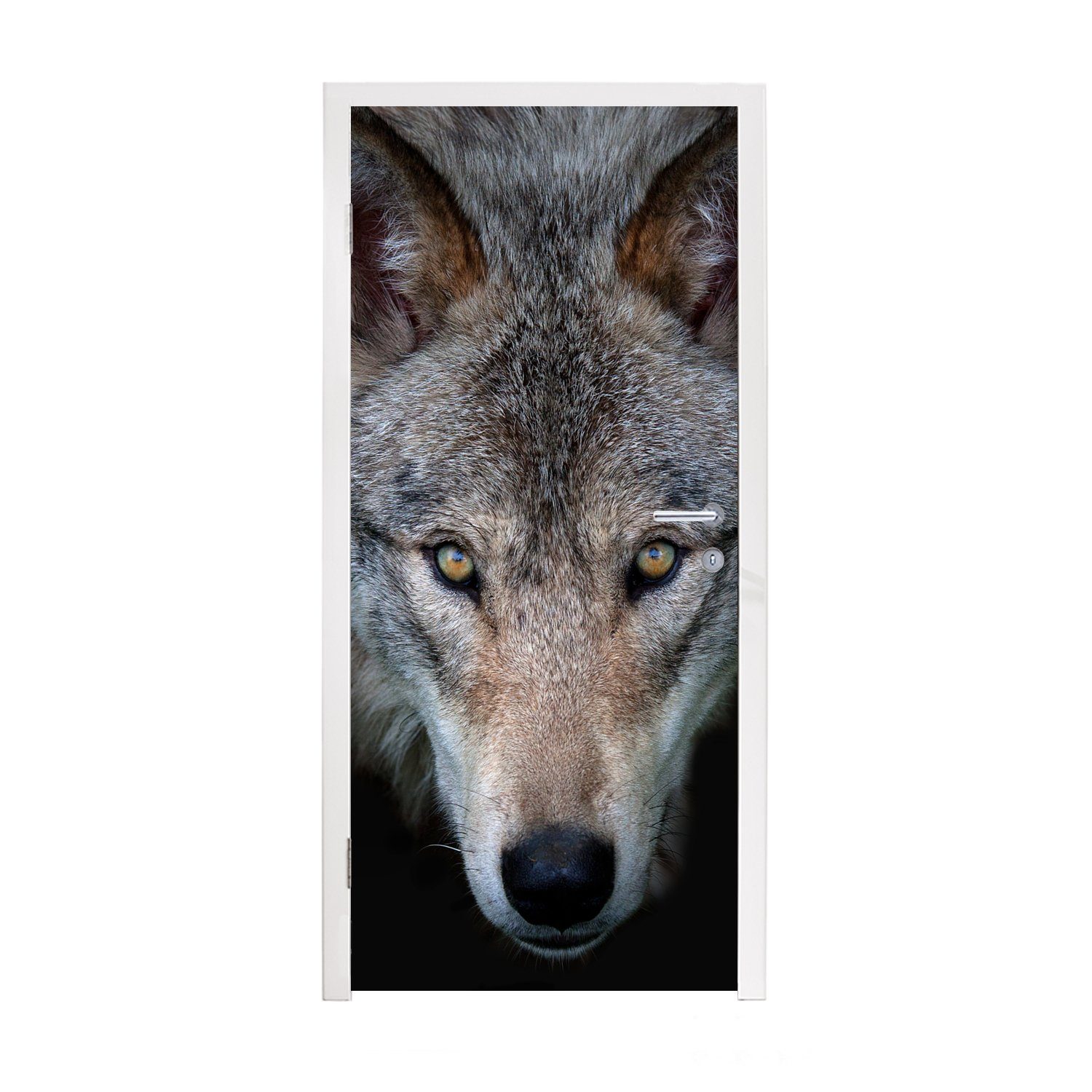MuchoWow Türtapete Wolf - - cm Tür, Matt, Türaufkleber, Fototapete Porträt St), Schwarz, für bedruckt, 75x205 (1
