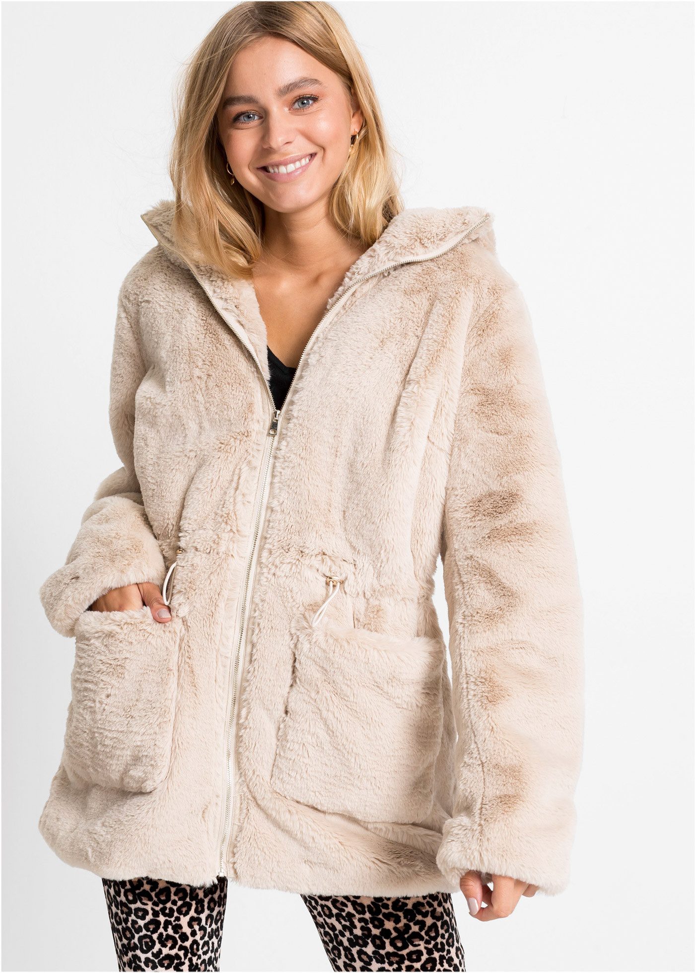 bonprix Fellimitatjacke Winterjacke mit Kapuze in Teddyfell günstig online kaufen
