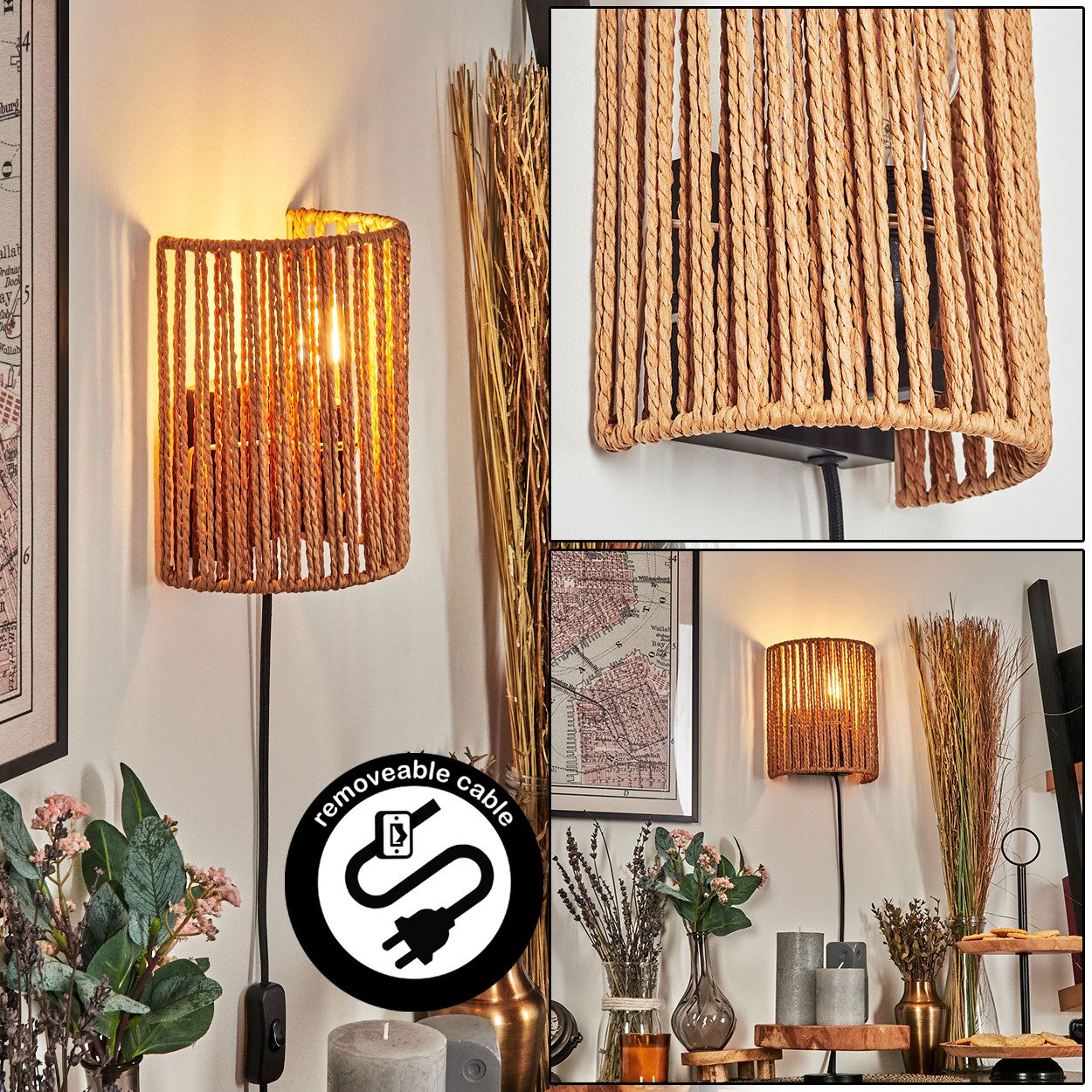 hofstein Wandleuchte Wandlampe aus Metall/Seil/Tau in günstig online kaufen