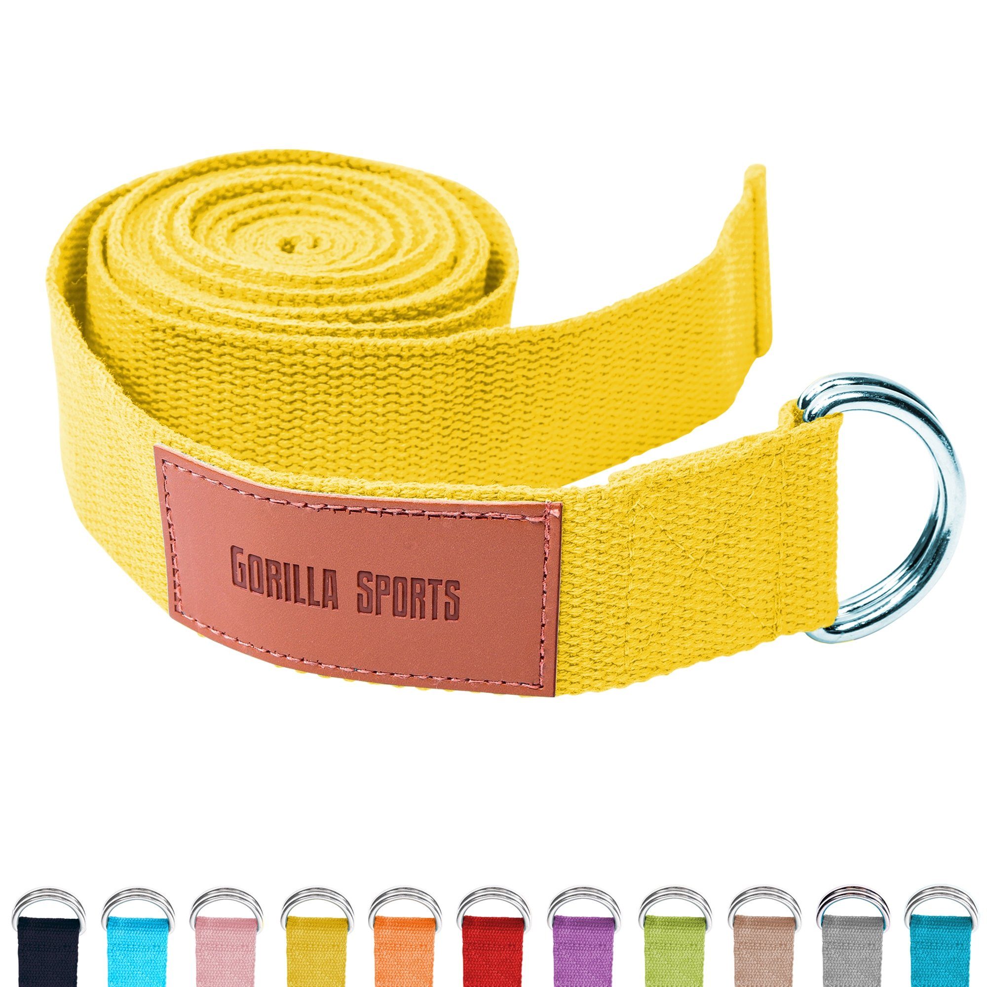 GORILLA SPORTS Yogagurt Yoga-Gürtel, 100% Baumwolle, mit Verschluss aus Metall, Yoga Strap Gelb