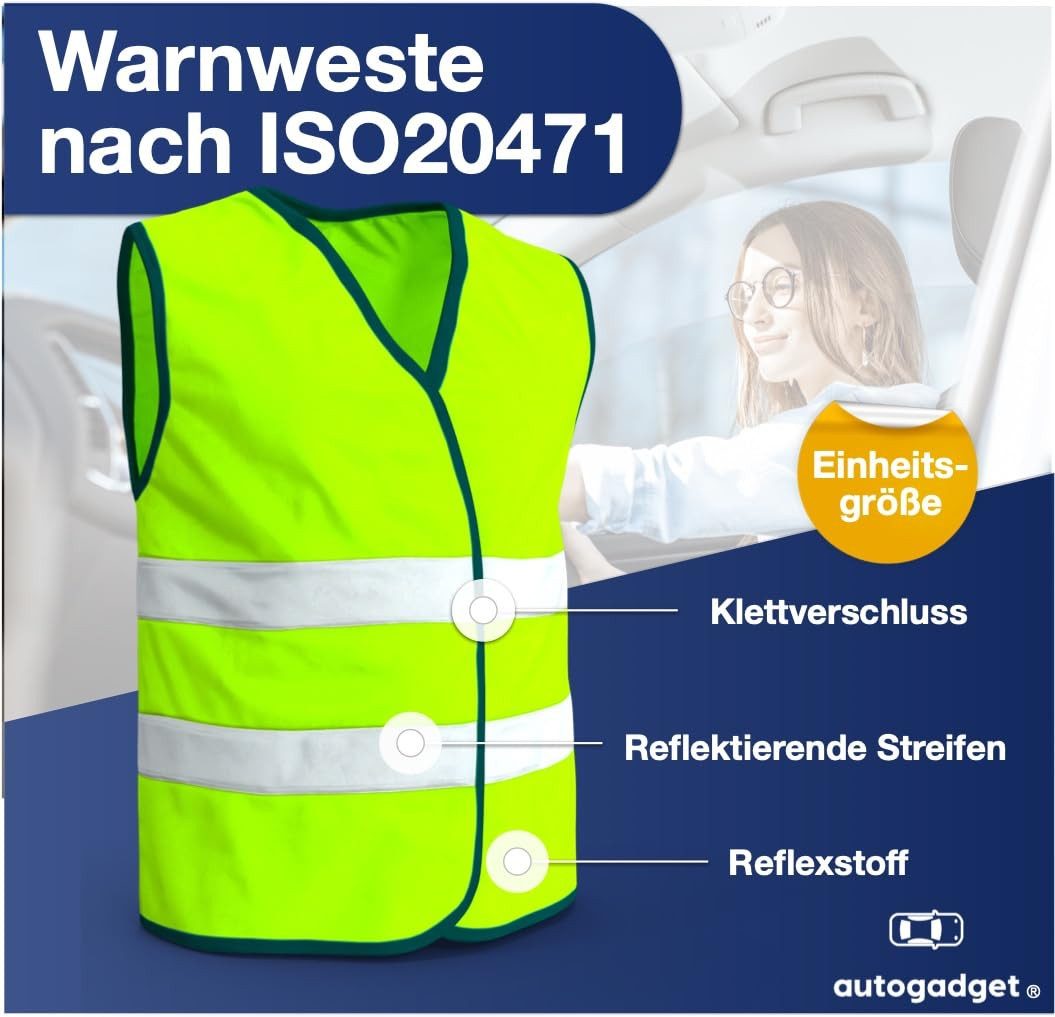 autogadget® Warnweste 4x Sicherheitsweste - Autozubehör - 2026 Unfallweste ISO20471 (Packung, 4-tlg., 4x Warnweste gelb) praktische Auto-Sicherheitskleidung