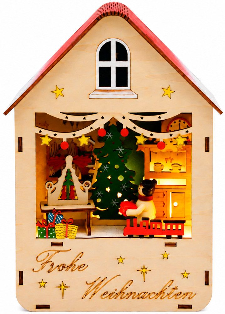 OTTO home Weihnachtsszene Deko mit weihnachtlichem Motiv und LED-Beleuchtung, 6h-Timerfunktion, gratis Anhänger, Batterie