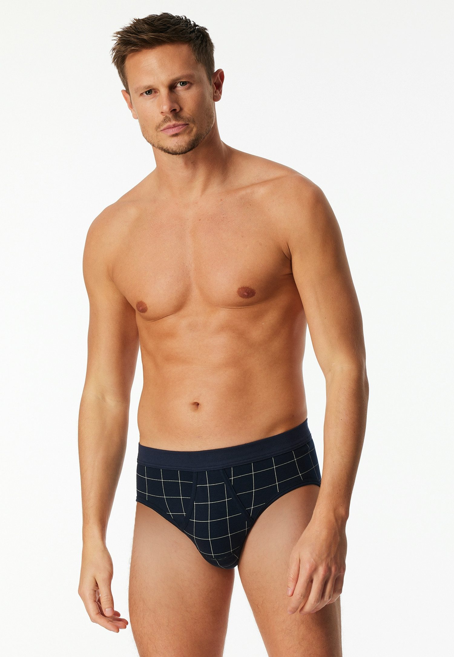 Schiesser Slip Fine Interlock mit Eingriff (3er Vorteilspack) Modernes Karo-Design