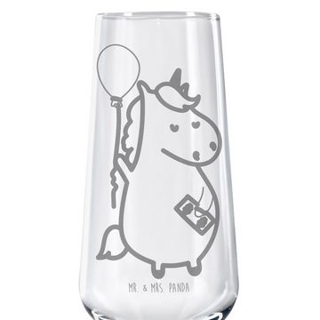Mr. & Mrs. Panda Sektglas Einhorn Luftballon - Transparent - Geschenk, Freundin, Einhörner, Fre, Premium Glas, Hochwertige Lasergravur