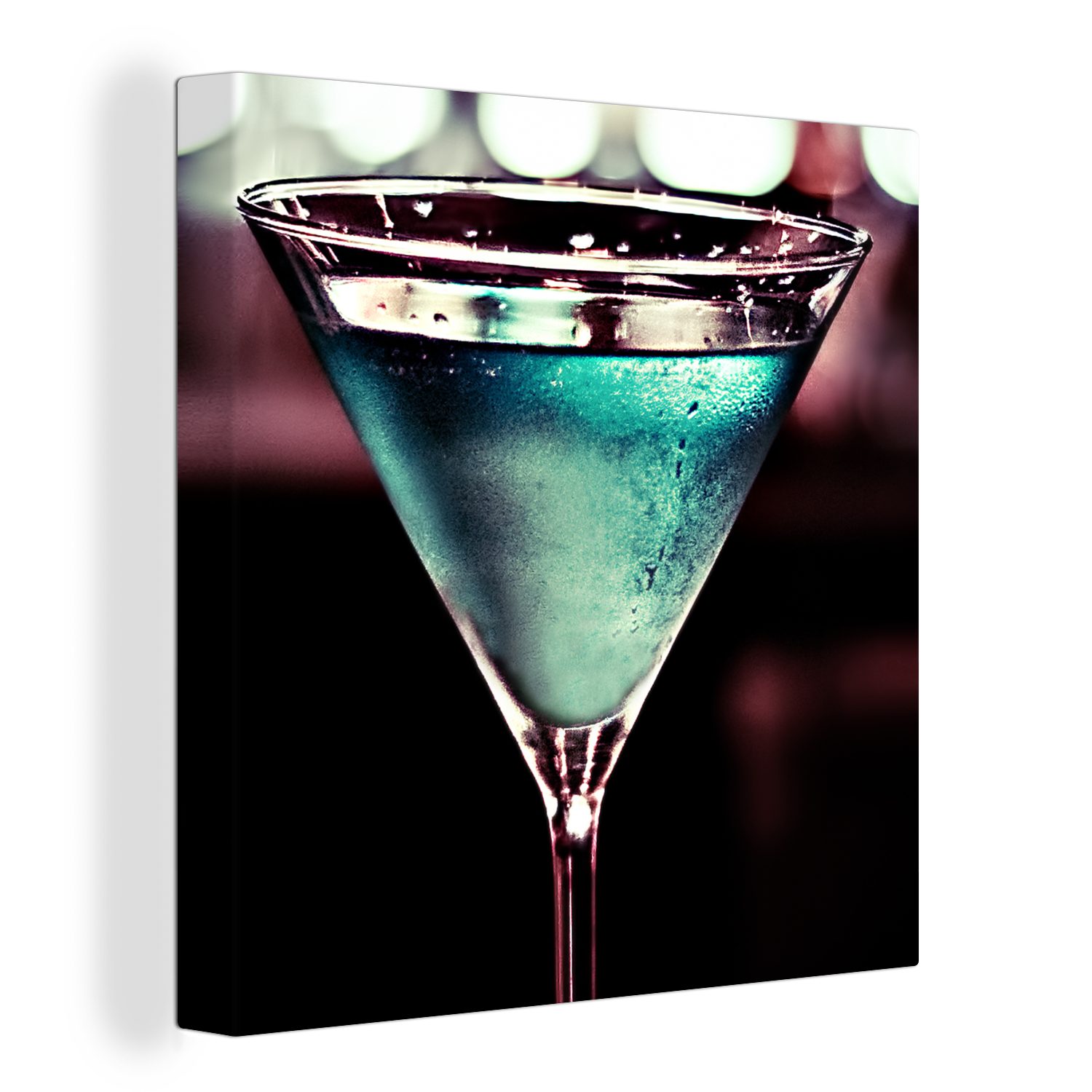 OneMillionCanvasses® Leinwandbild Blauer Martini-Drink in Retro-Farben, (1 St), Leinwand Bilder für Wohnzimmer Schlafzimmer