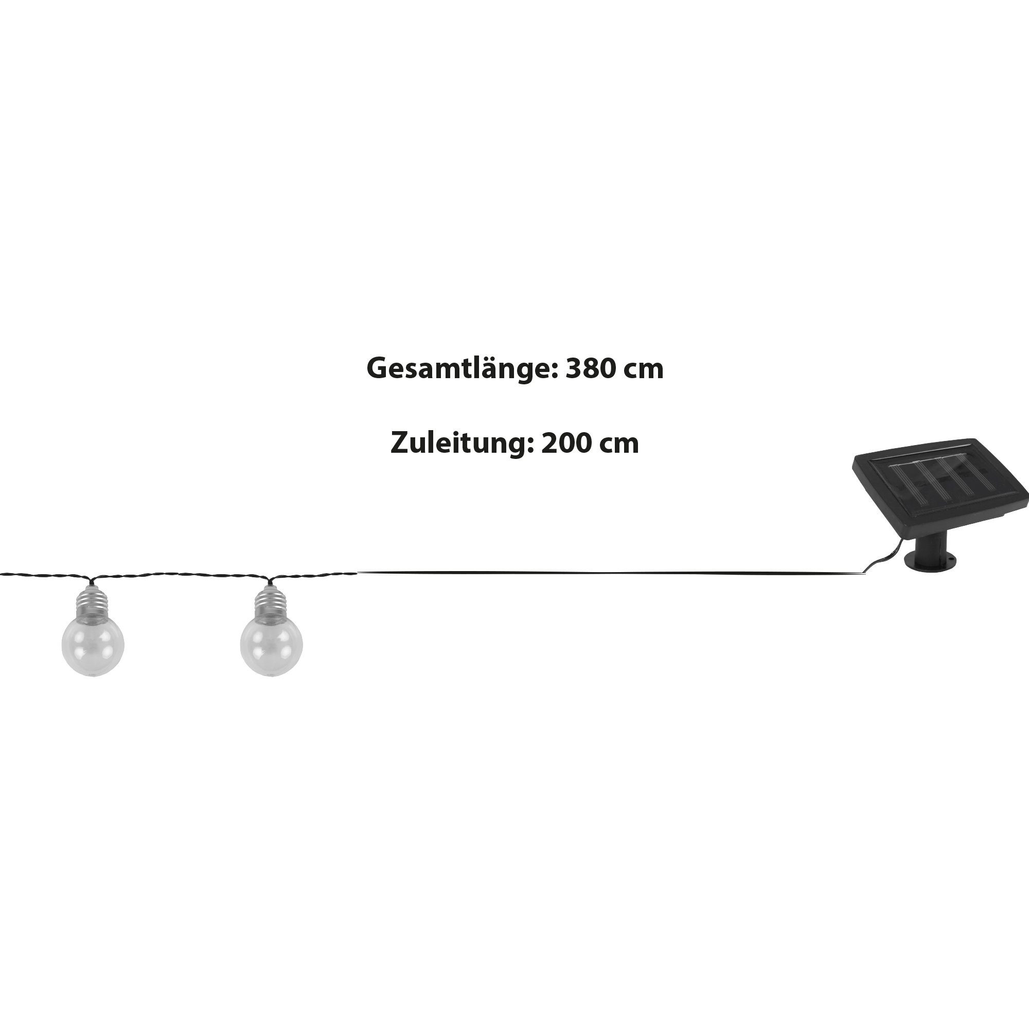 380cm, Solar wetterbeständige, (10 Bestlivings LED-Lichterkette Solar-Gartenlicht Stück) LK-47364, Optik Glühbirnen