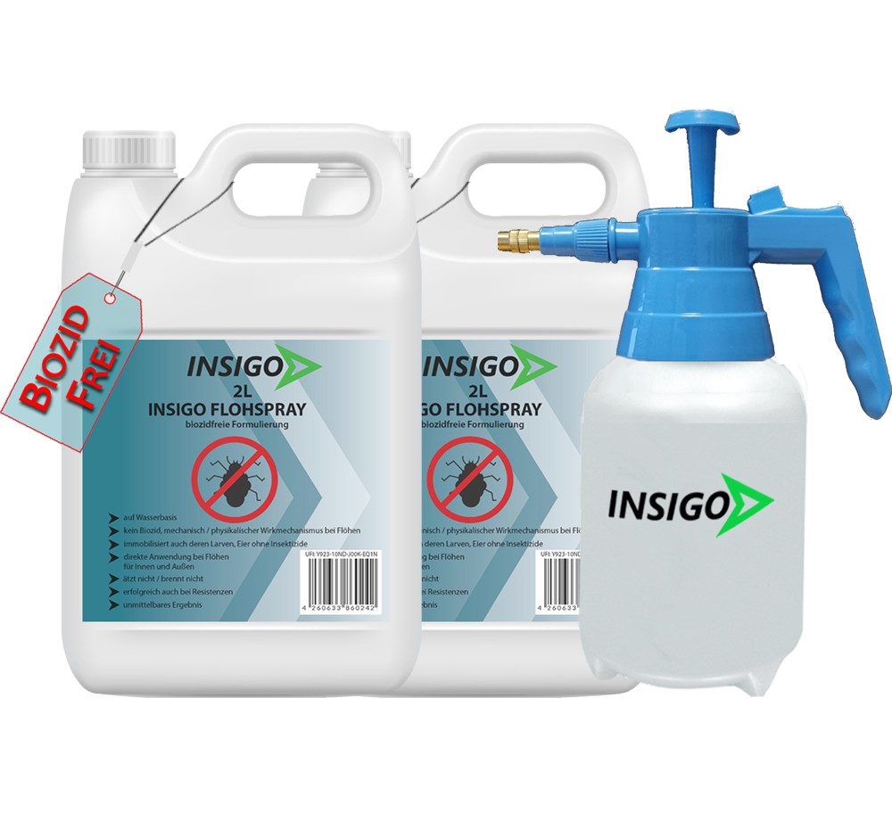INSIGO Insektenspray Anti Floh-Spray Floh-Mittel Ungezieferspray, 4 l, biozidfreie Formel, auf Wasserbasis, geruchsarm, brennt / ätzt nicht