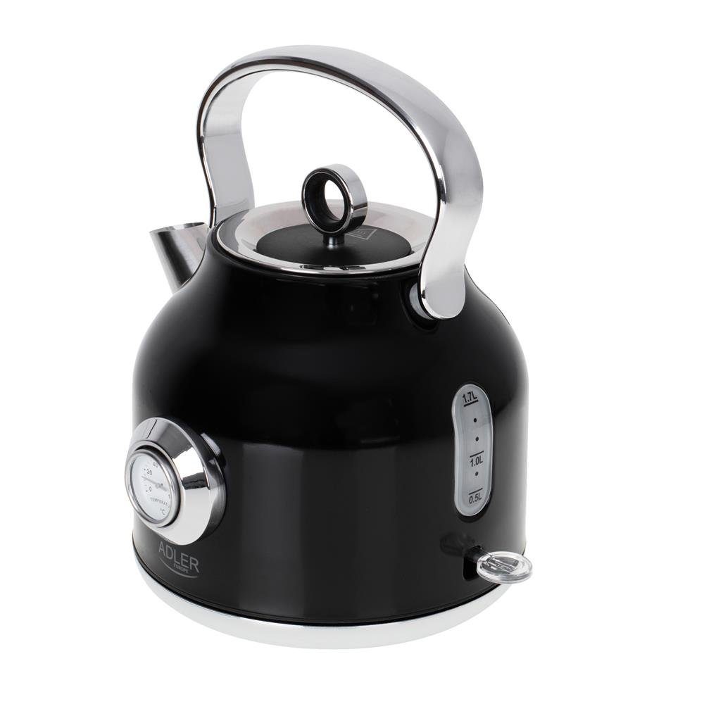 ADLER EUROPE Wasserkocher AD 1346 Retro-Wasserkocher mit Thermometer, 1.7 l, 2200 W, Edelstahl Teekessel, STRIX, Kalkfilter, Temperaturanzeige, schwarz – Bild 3 von 5