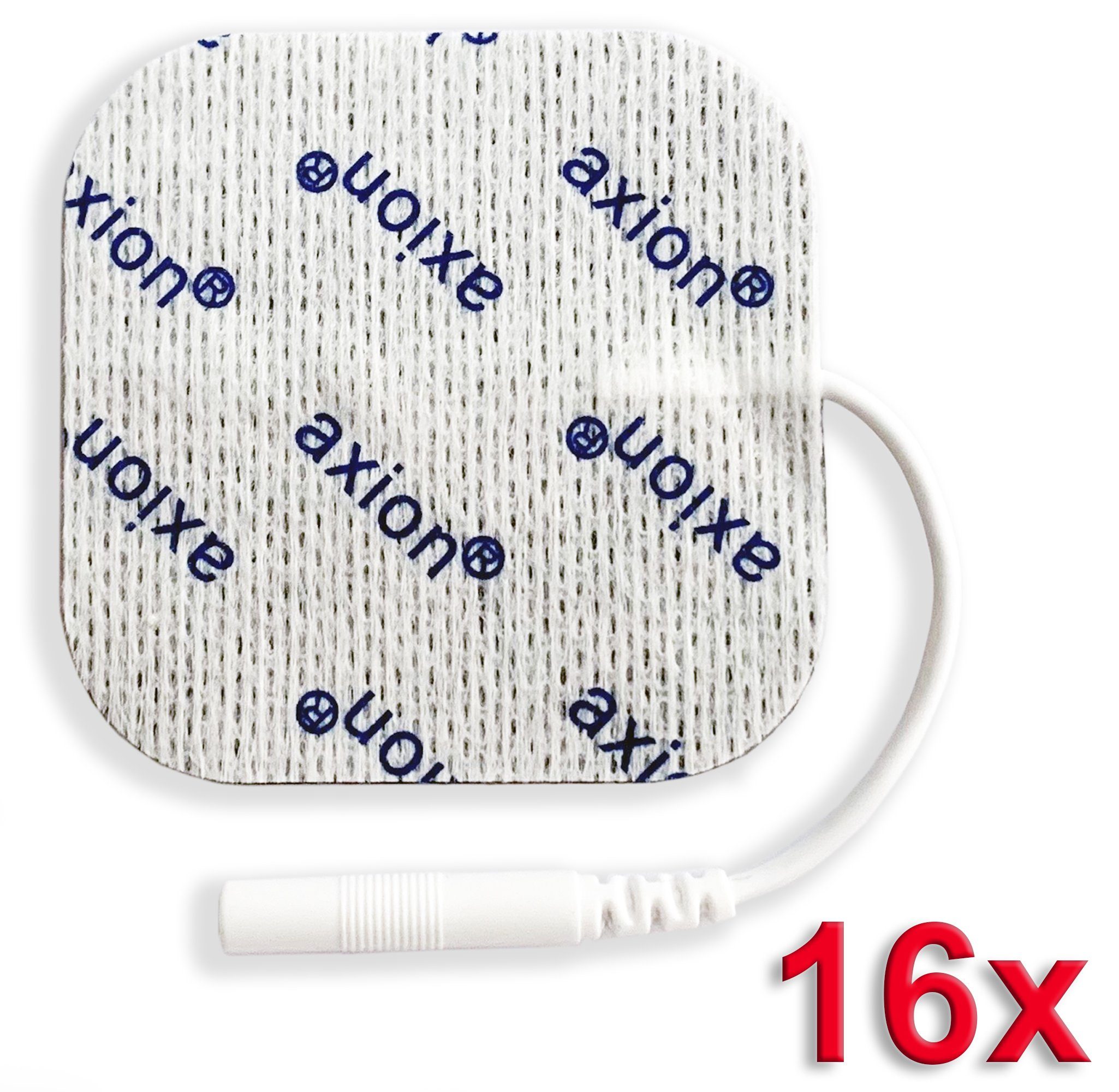 Axion Elektrodenpads passend zu Revitive, Prorelax, Promed, axion - 5x5cm, 16 St.,2mm Steckanschluss, selbstklebende TENS EMS Elektroden