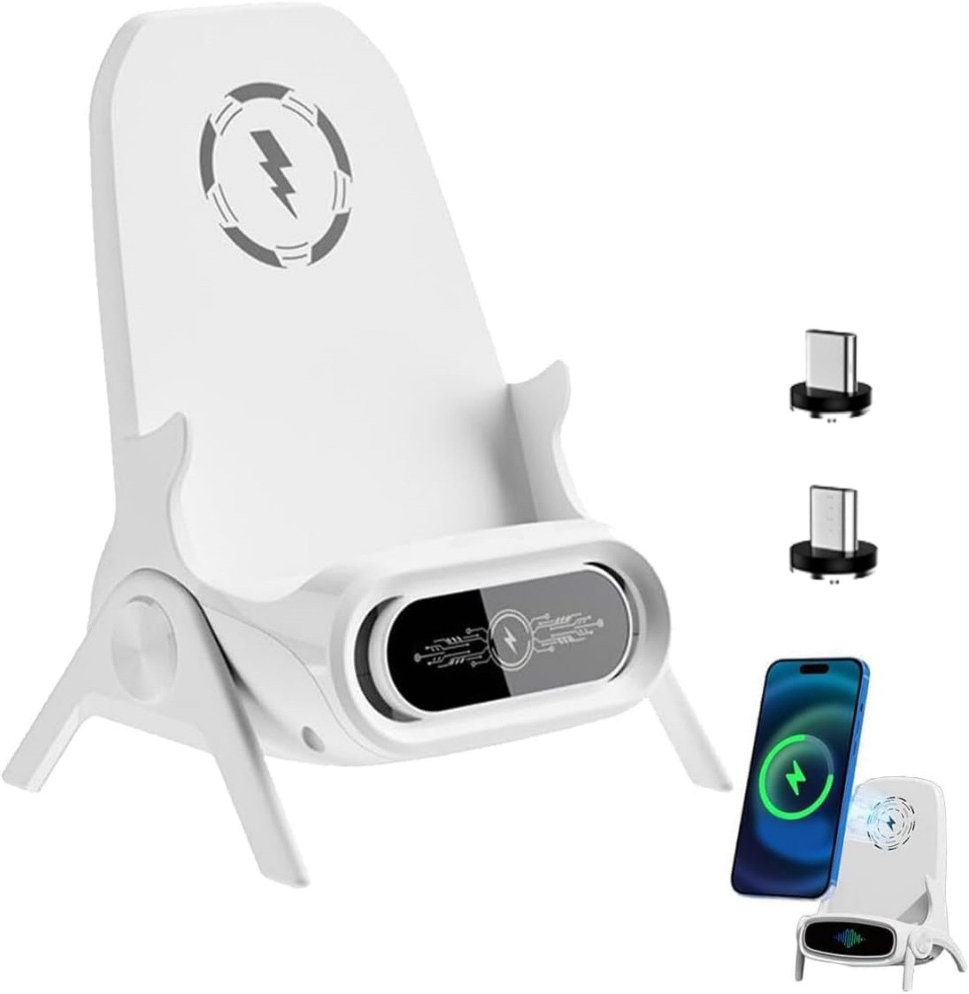 ibettertec 2026 Wireless Charger Handyhalterung, Kabelloses Ladegerät mit Induktions-Ladegerät (Verstellbarem Standfuß, Qi Fast Charging Ladestation mit USB-C, mit Micro-USB Adapter für iPhone Samsung Huawei, magnetisches kabelloses Laden)