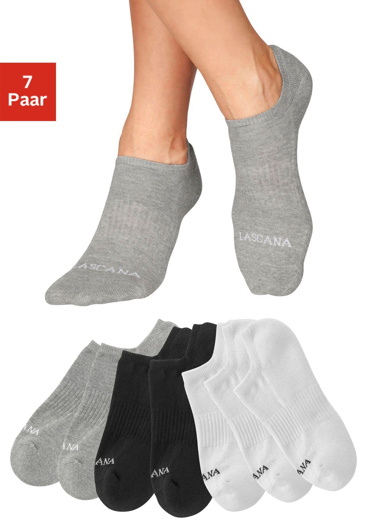 weiß, ACTIVE 7-Paar) schwarz, 2x mit Sneakersocken 3x (Set, grau-meliert LASCANA 2x Fußfrottee