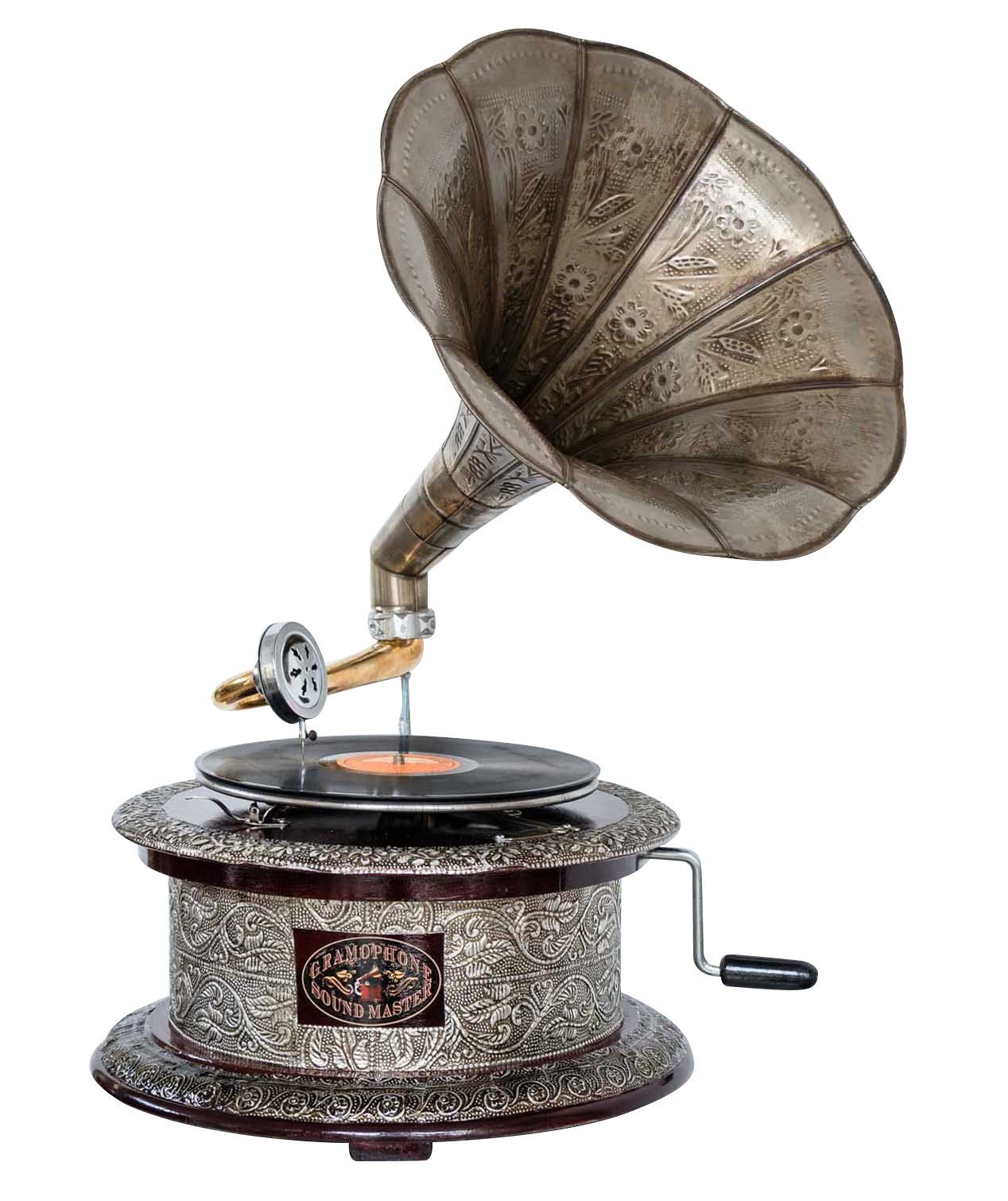 Aubaho Dekoobjekt Nostalgie Grammophon rund Gramophone Dekoration Trichter Grammofon Ant