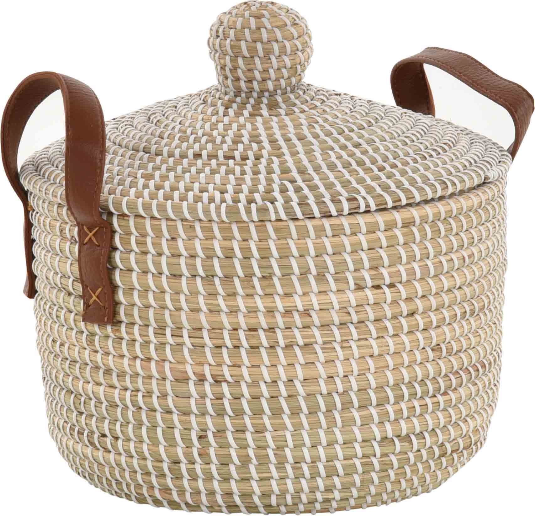 Krines Home Aufbewahrungskorb Handgearbeiteter Seegras Dekokorb mit Deckel günstig online kaufen