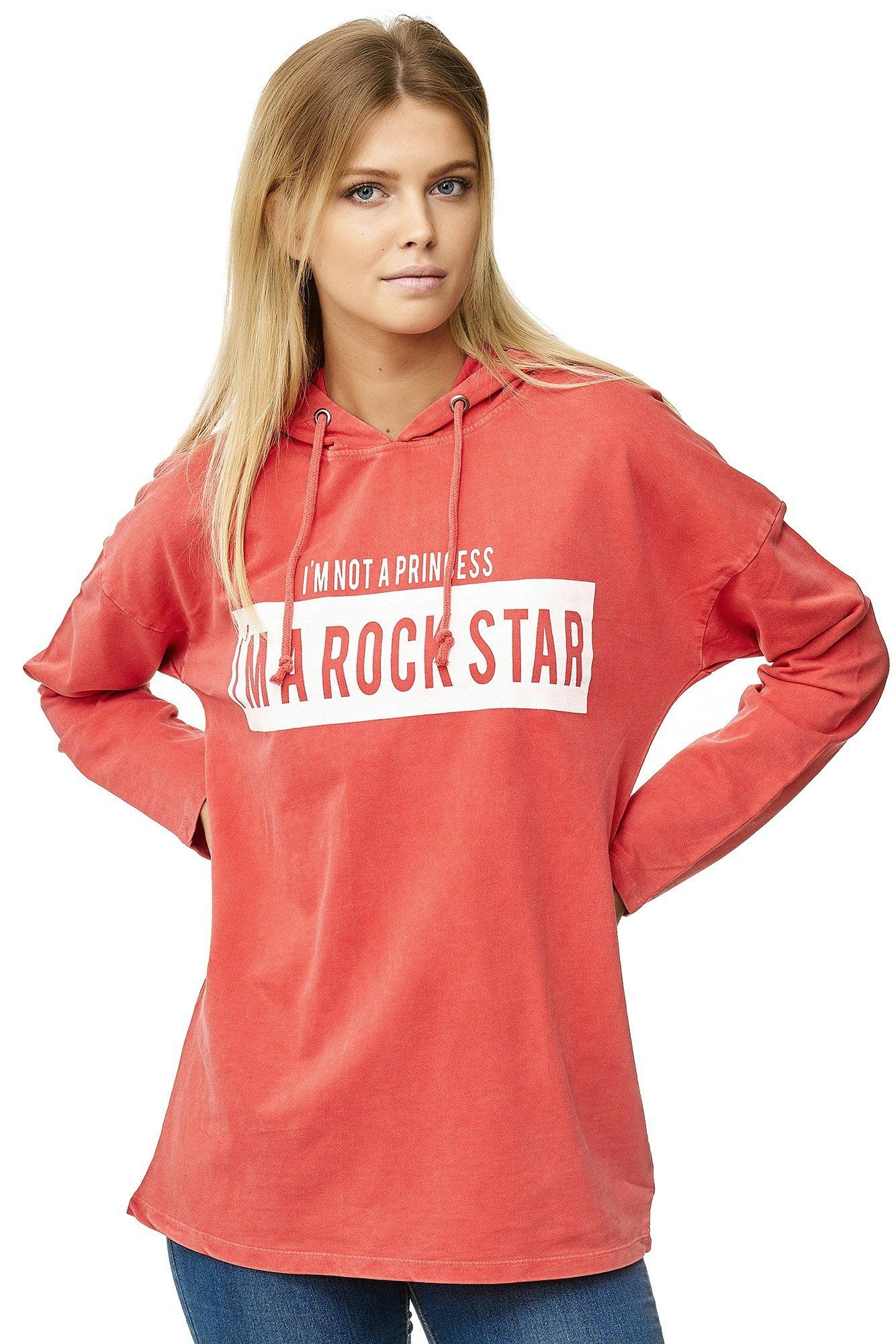 Decay Kapuzensweatshirt mit rot ROCKSTAR-Aufdruck