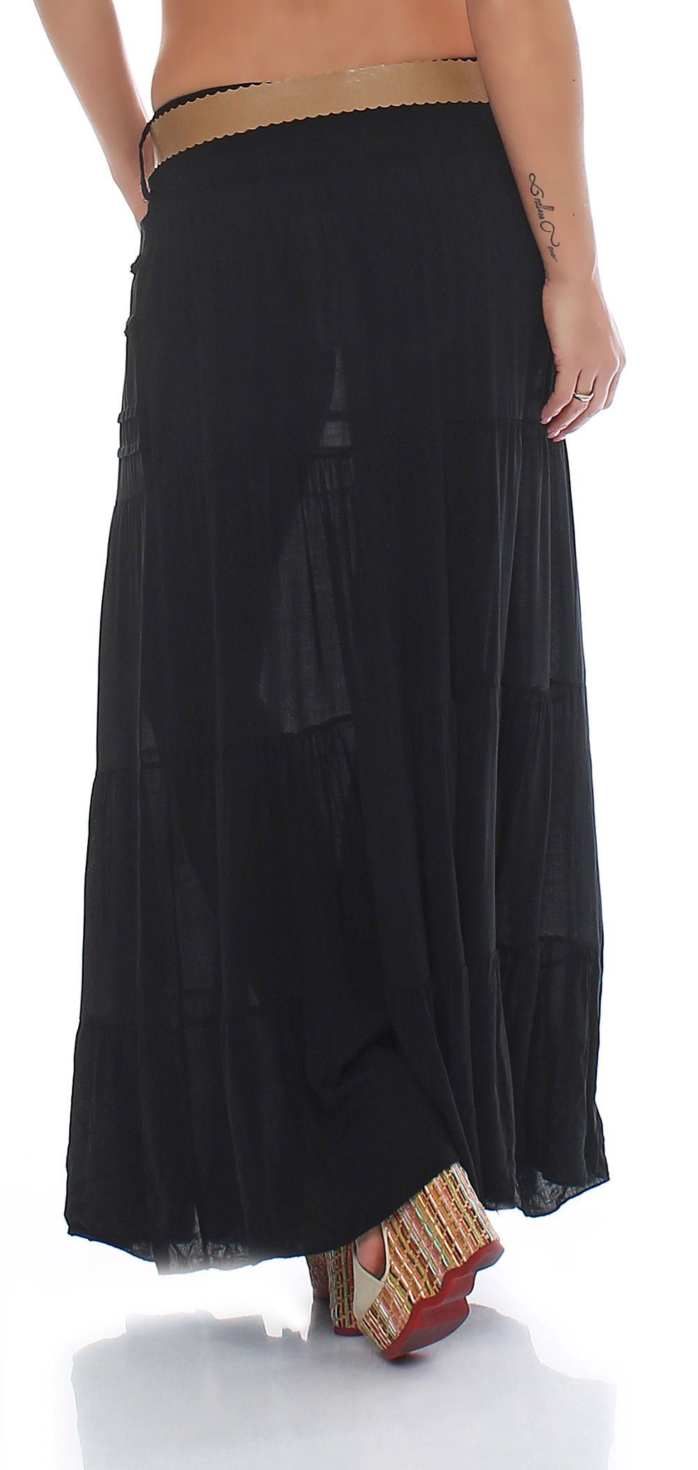 malito more than fashion Sommerrock malito Damen Maxi Rock mit Strickmuster, langer Rock mit Gürtel, luftiger Maxirock