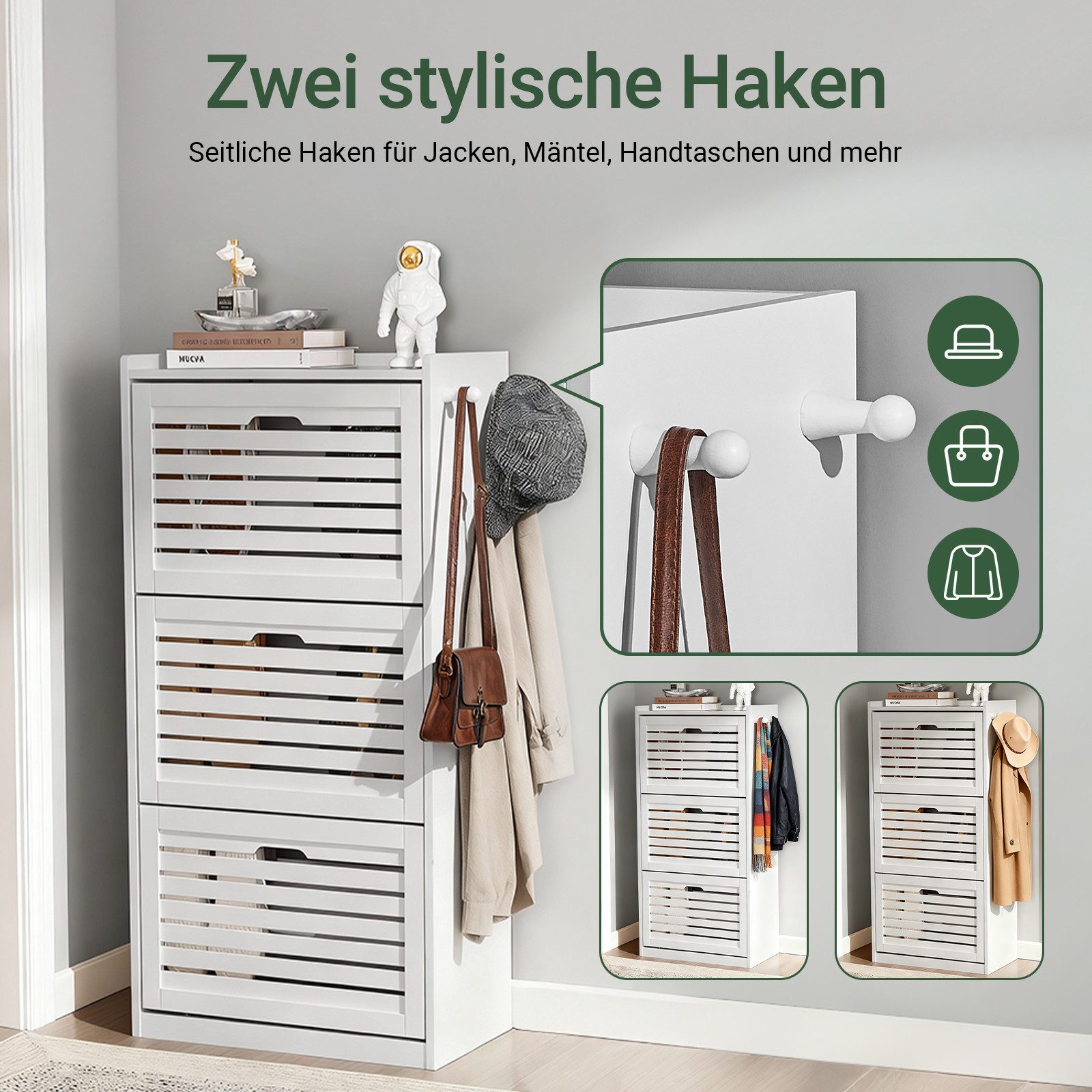 SoBuy Schuhschrank FSR108, Schuhkommode für Flur und Diele, Schuhablage mit 3 Klappen Schuhregal mit 2 Hacken Schuhkipper mit 6 Ablageflächen