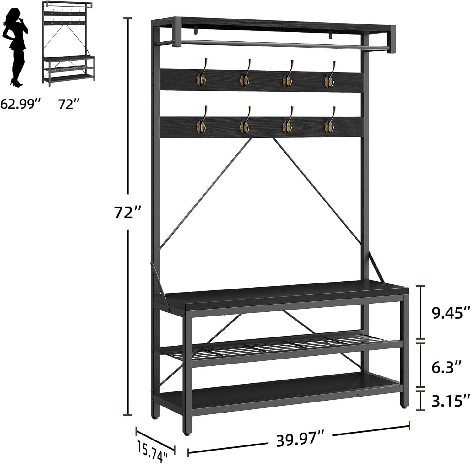 GarveeMore Garderobenständer 4-in-1 mit Sitzbank,3 Etagen Ablage und 8 Hake günstig online kaufen