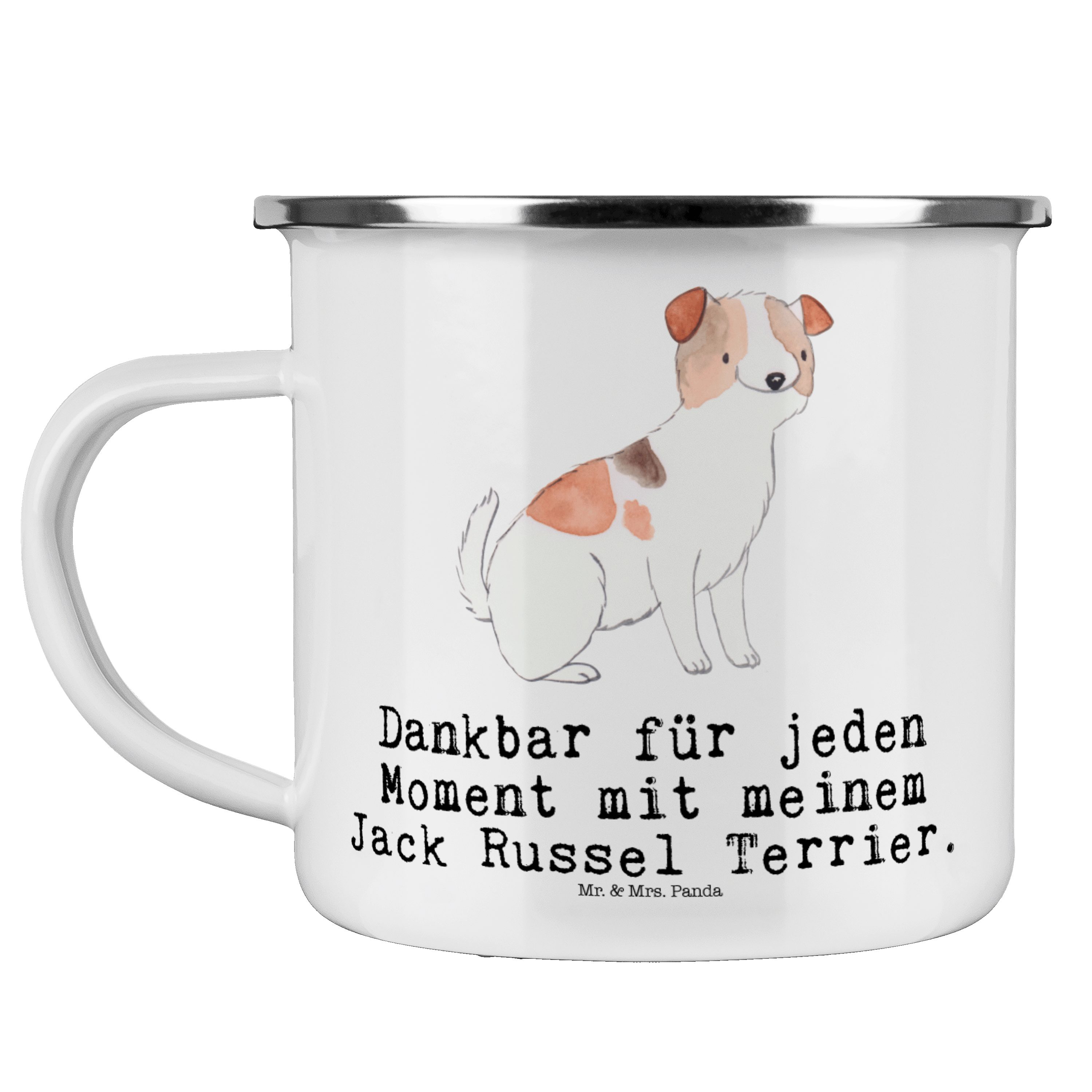 Mr. & Mrs. Panda Becher Jack Russell Terrier Moment - Weiß - Geschenk, Metalltasse für Campin, Emaille