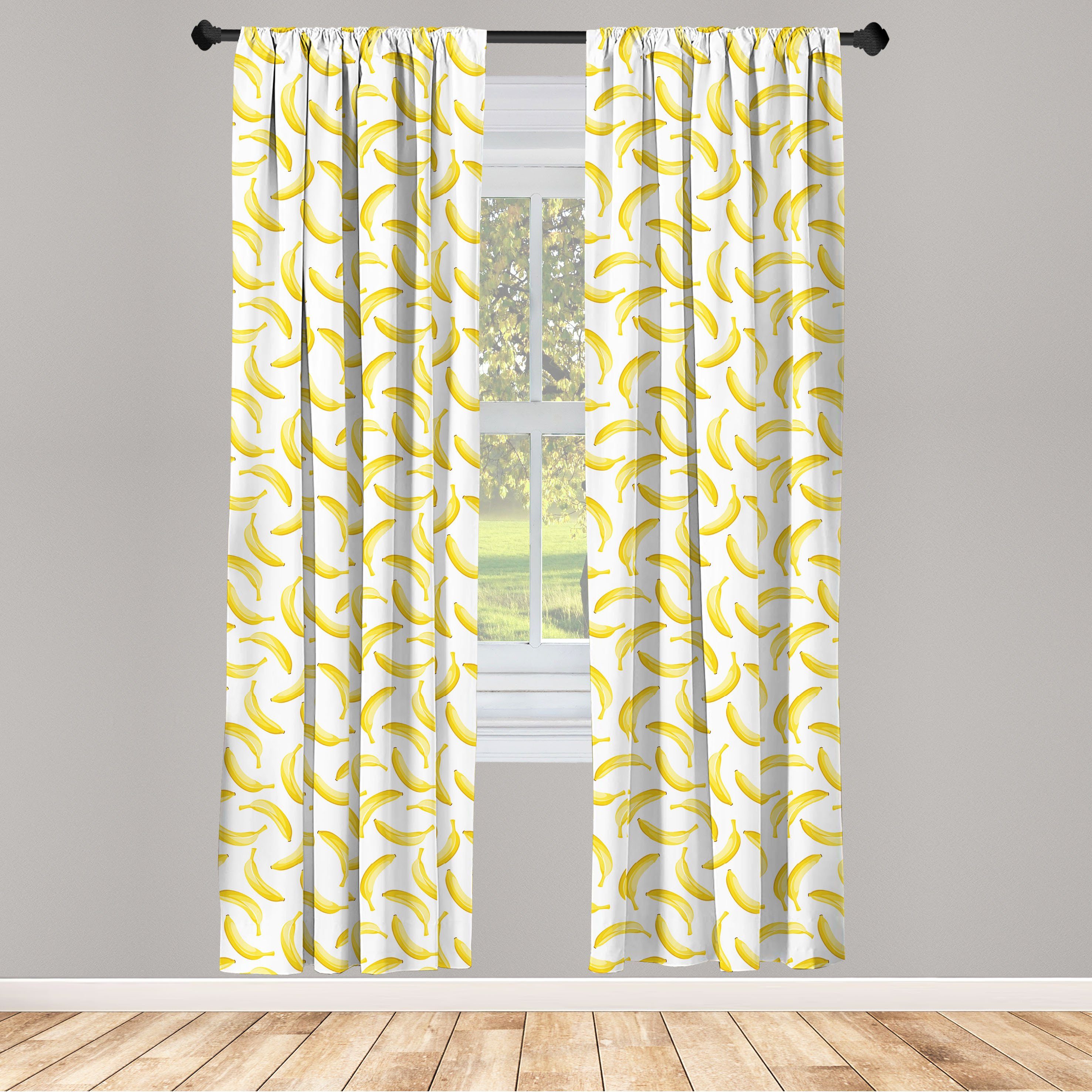 Gardine Vorhang für Wohnzimmer Schlafzimmer Dekor, Abakuhaus, Microfaser, Gelb und Weiß Cartoon Banana