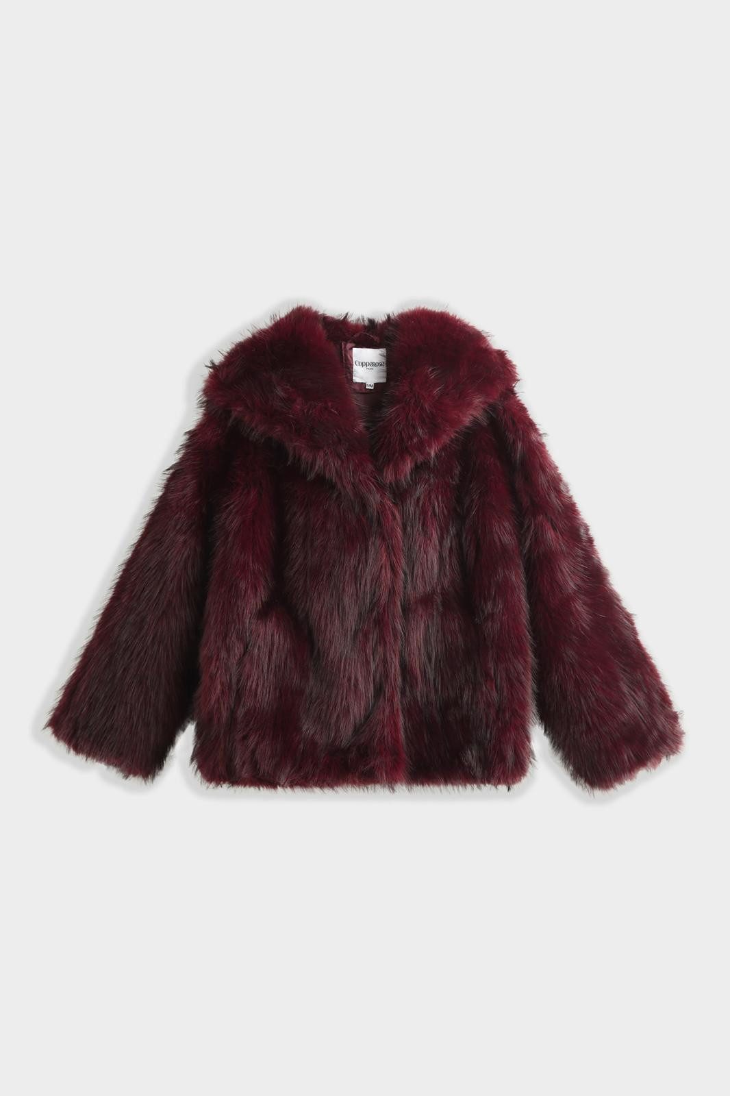 Copperose Winterjacke Oversize Fellimitatjacke BY306 kuschelige Kurzjacke mit Kapuze