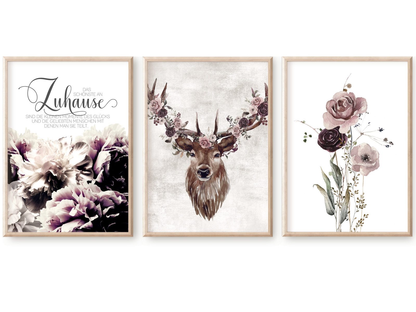 homestyle-accessoires Poster Bilder Wandbilder Bilderwand Bilderset ZUHAUSE 3er Set Prints, - Ohne Bilderrahmen - Sorgfältige & sichere Verpackung