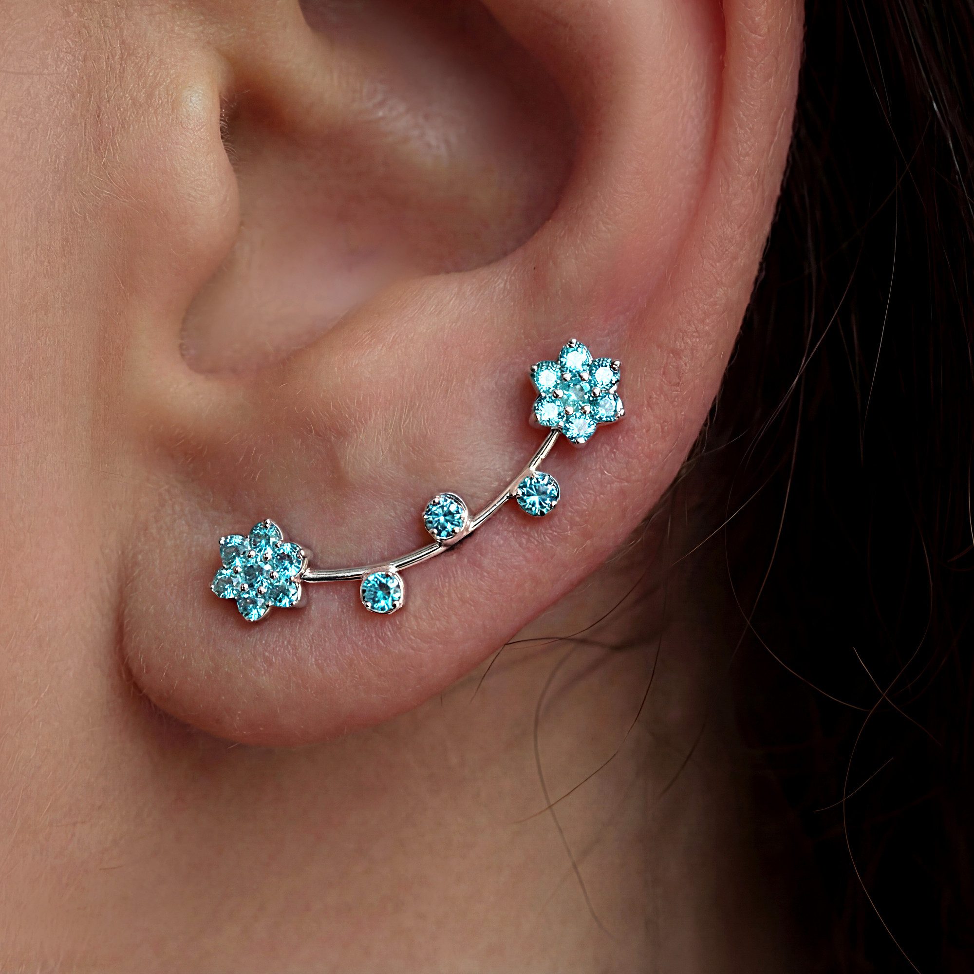 Villa Sorgenfrei Schmuckmanufaktur Paar Ohrklemmen Blüten Ohrkletterer. Für 1 Ohrloch! 925 Sterling Silber