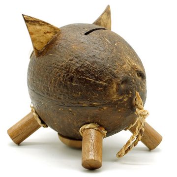 Gedeko Spardose Sparschwein Kokosnuss, aus Holz und Nuss, mit Drehdeckel am Bauch