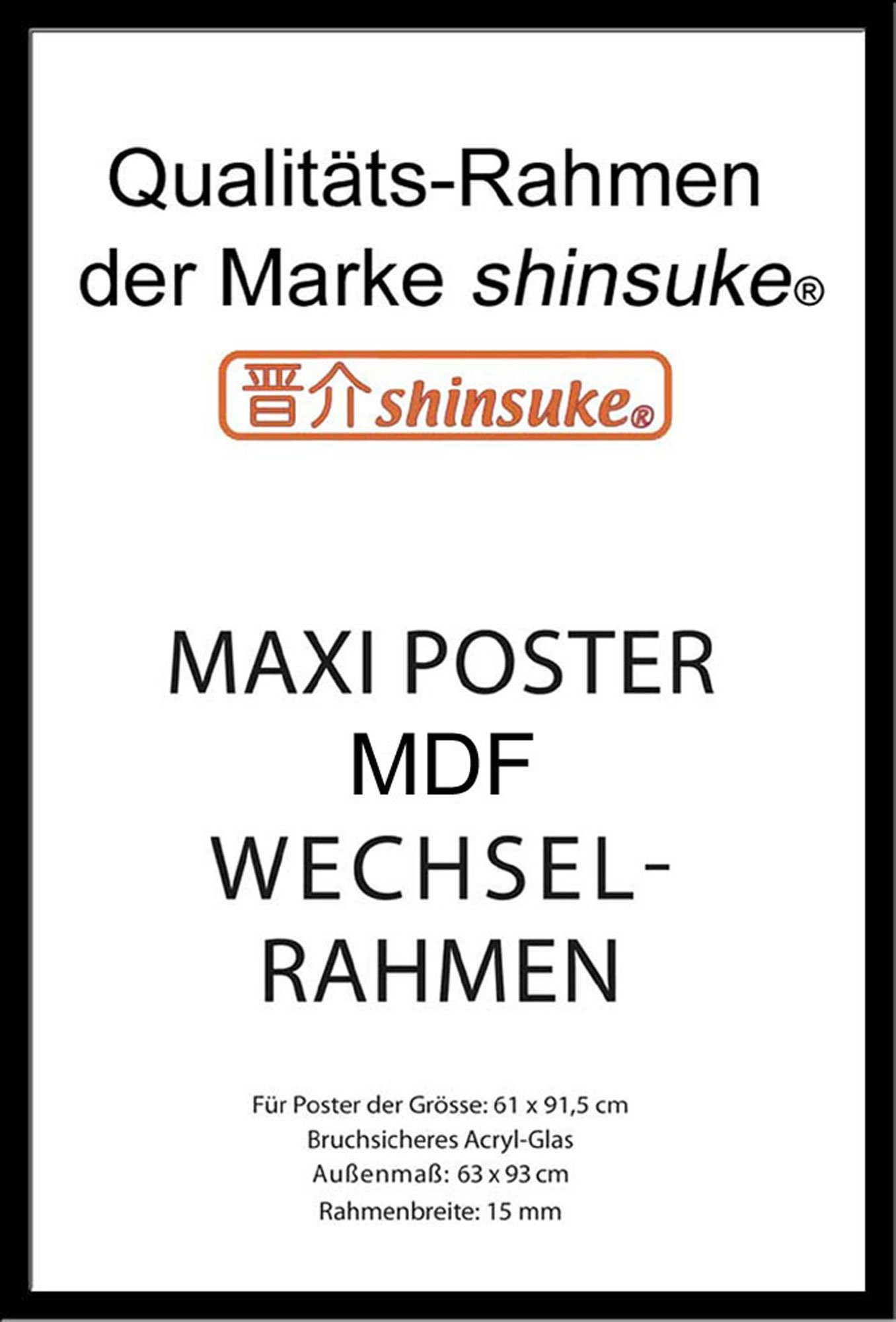 empireposter Rahmen Maxi 61x91,5 Größe schwarz Shinsuke® MDF Farbe: cm, Acryl-Scheibe Wechselrahmen, mit