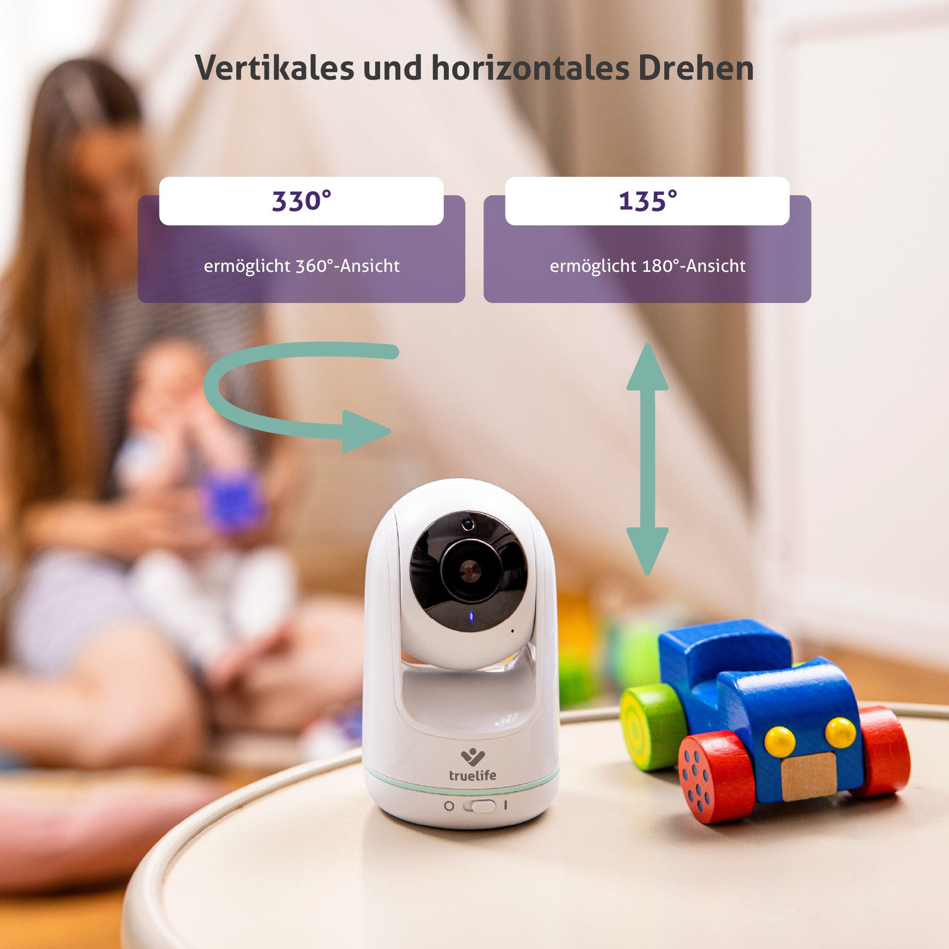 TrueLife Video-Babyphone NannyCam R5, Babyphone, großes 5" LCD-Display, Packung-Set, 2-tlg., Babyeinheit, Elterneinheit, Vertikales und horizontales Drehen, Klares Bild in 720p