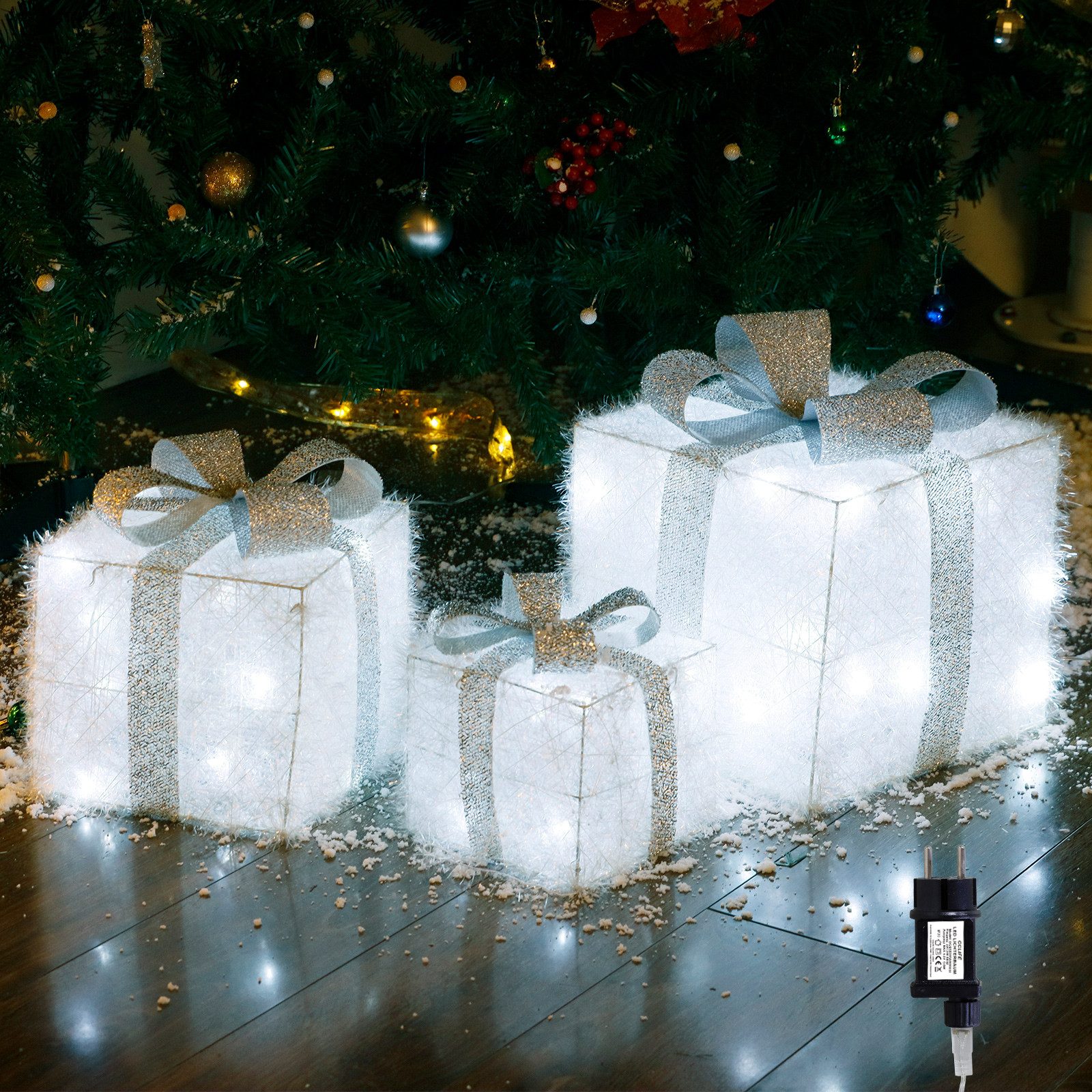 CCLIFE Weihnachtsfigur LED Geschenkbox 3er, Netzstecker Weihnachten Weihnachtenbox