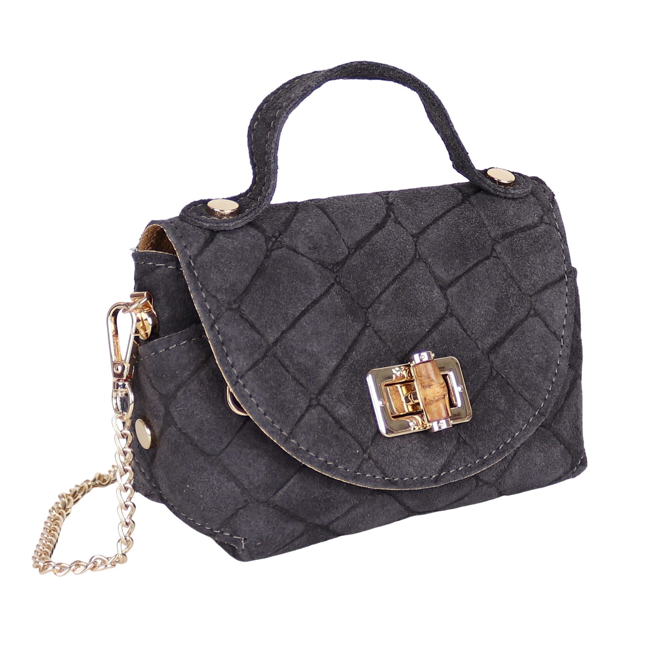 MIRROSI Henkeltasche Damen kleine Tasche aus Echtleder Schultertasche 16,50x10x8,50 cm, Mit goldfarbener Kette, ca. 125 cm lang