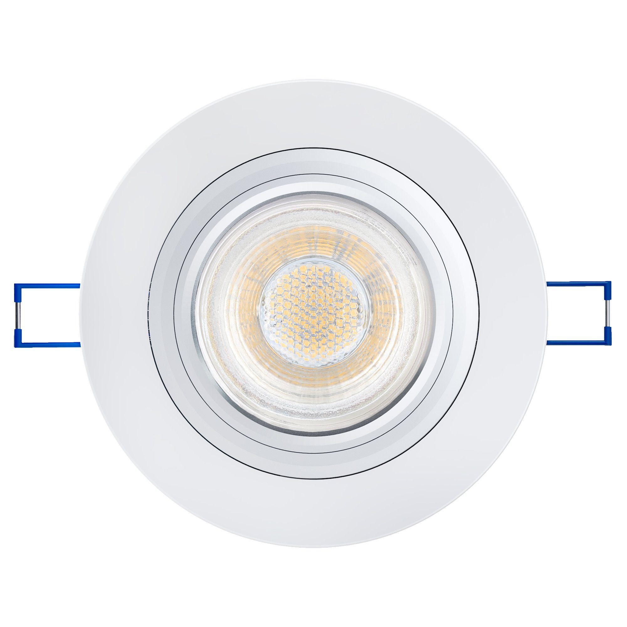SSC-LUXon LED Einbaustrahler Design klar Glas LED Einbauleuchte in rund GU10 Warmweiß Lampe, mit LED
