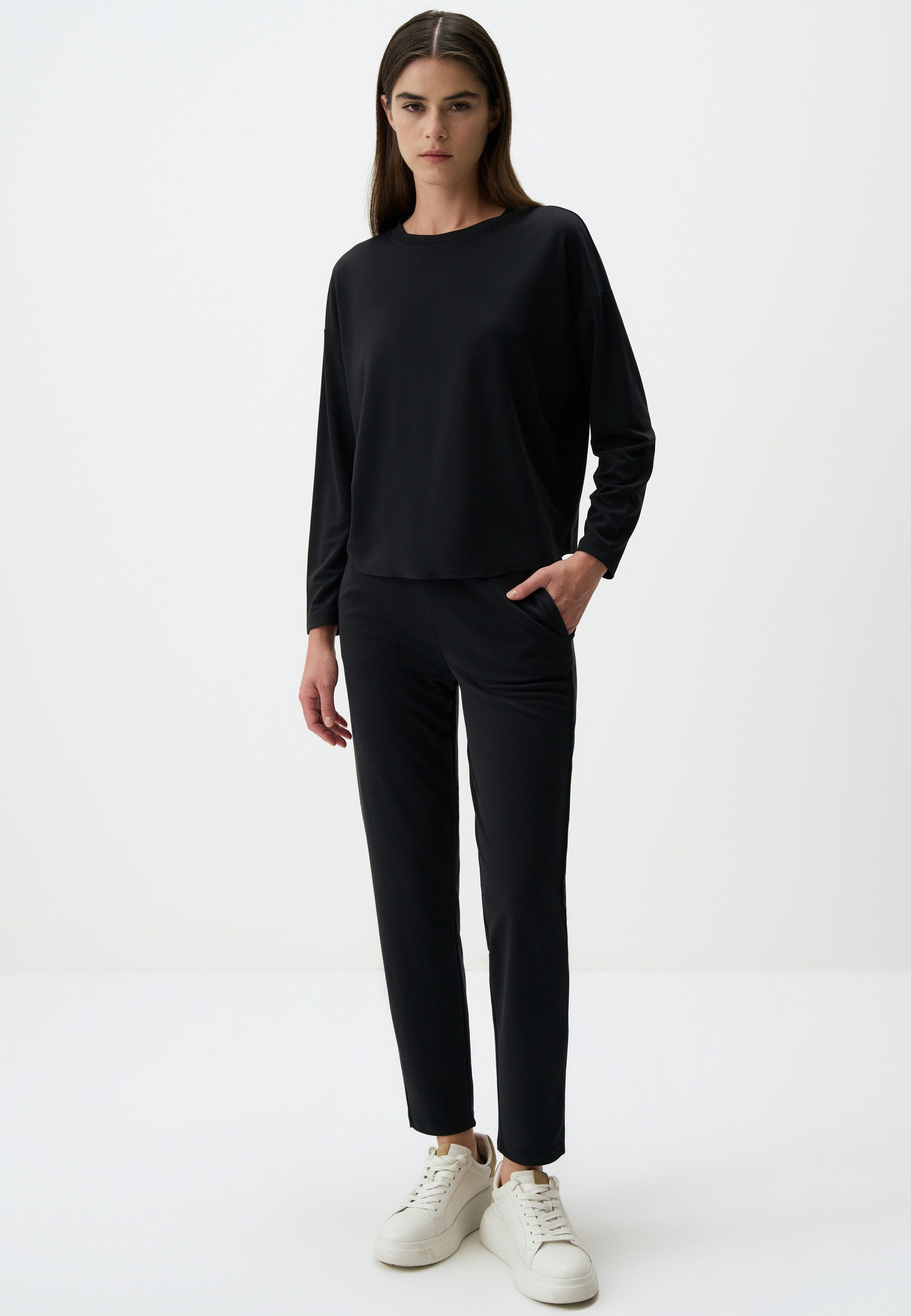 Strickhose Gerader Schnitt Normales Bein Hohe Taille Jersey Hose